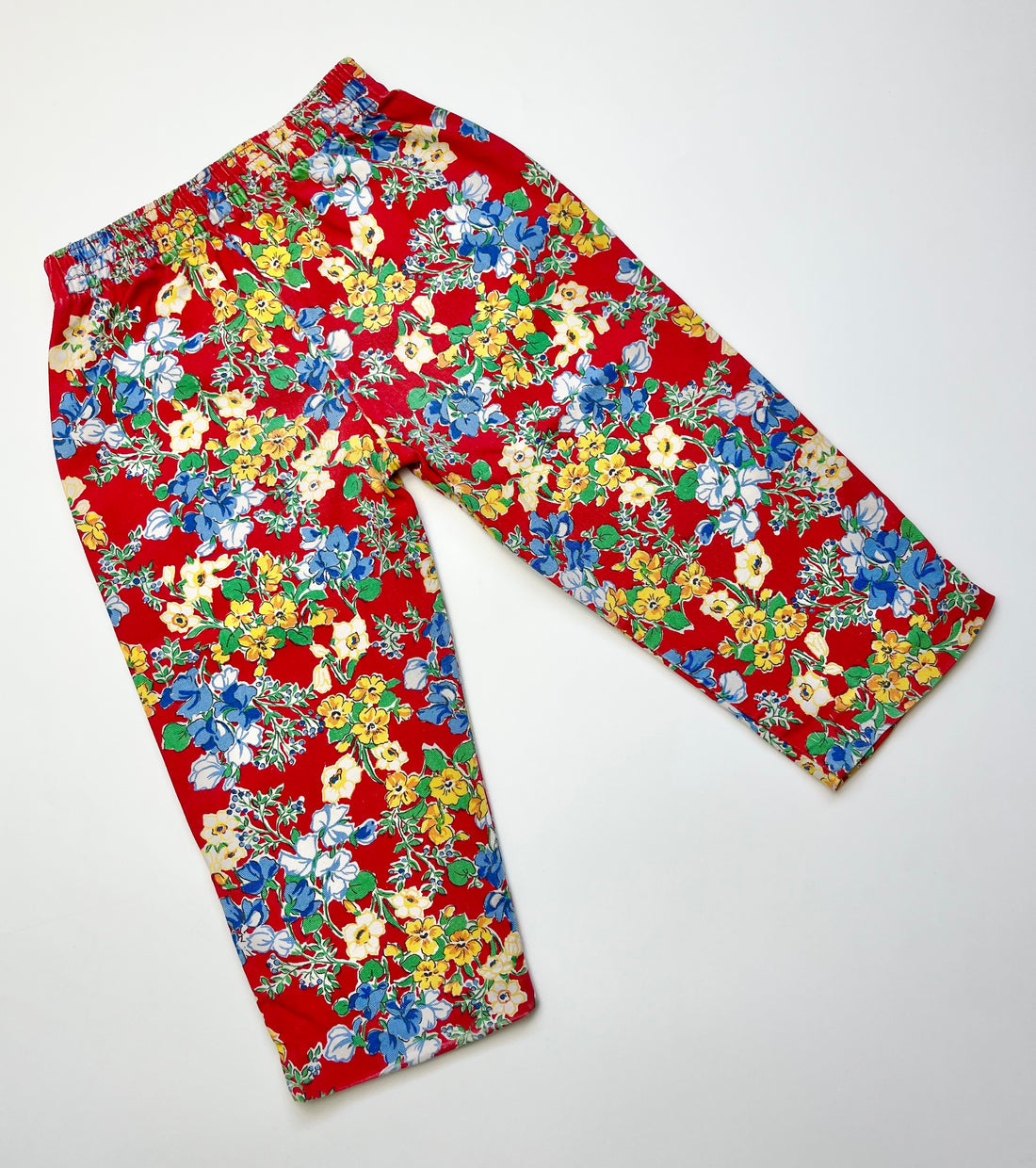 Vintage Red Floral Pull-On Trousers ~ 12-18 Months