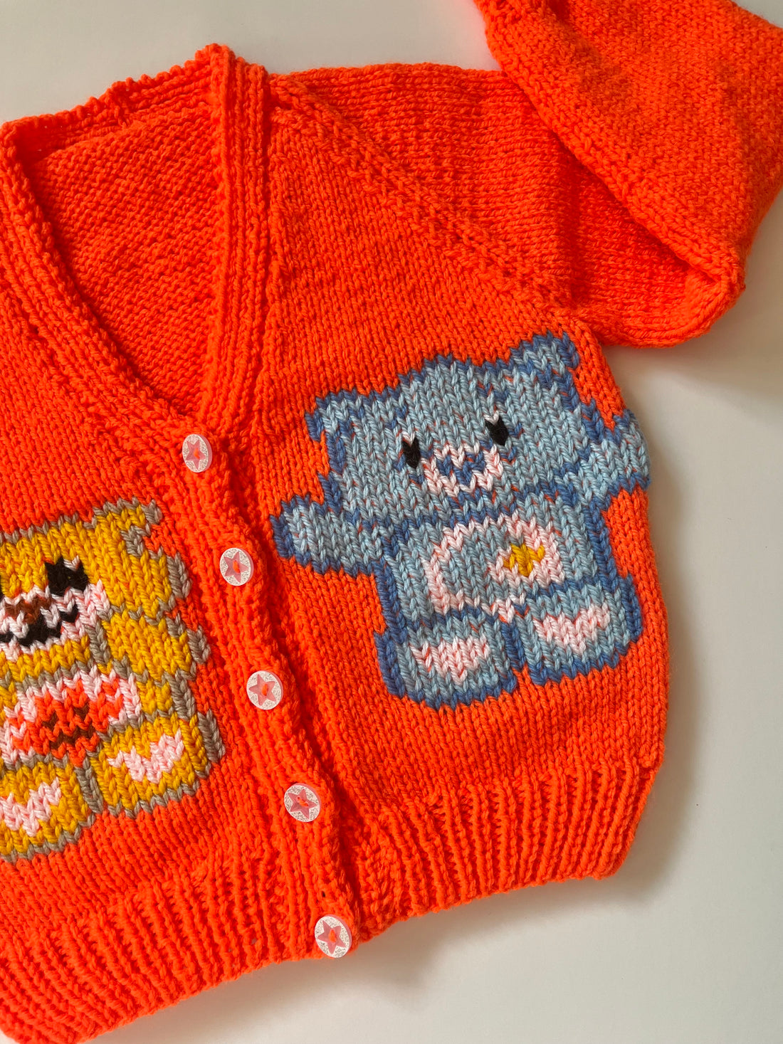 Bright Orange Care Bears Hand Knitted Cardigan ~ 2-3 Years