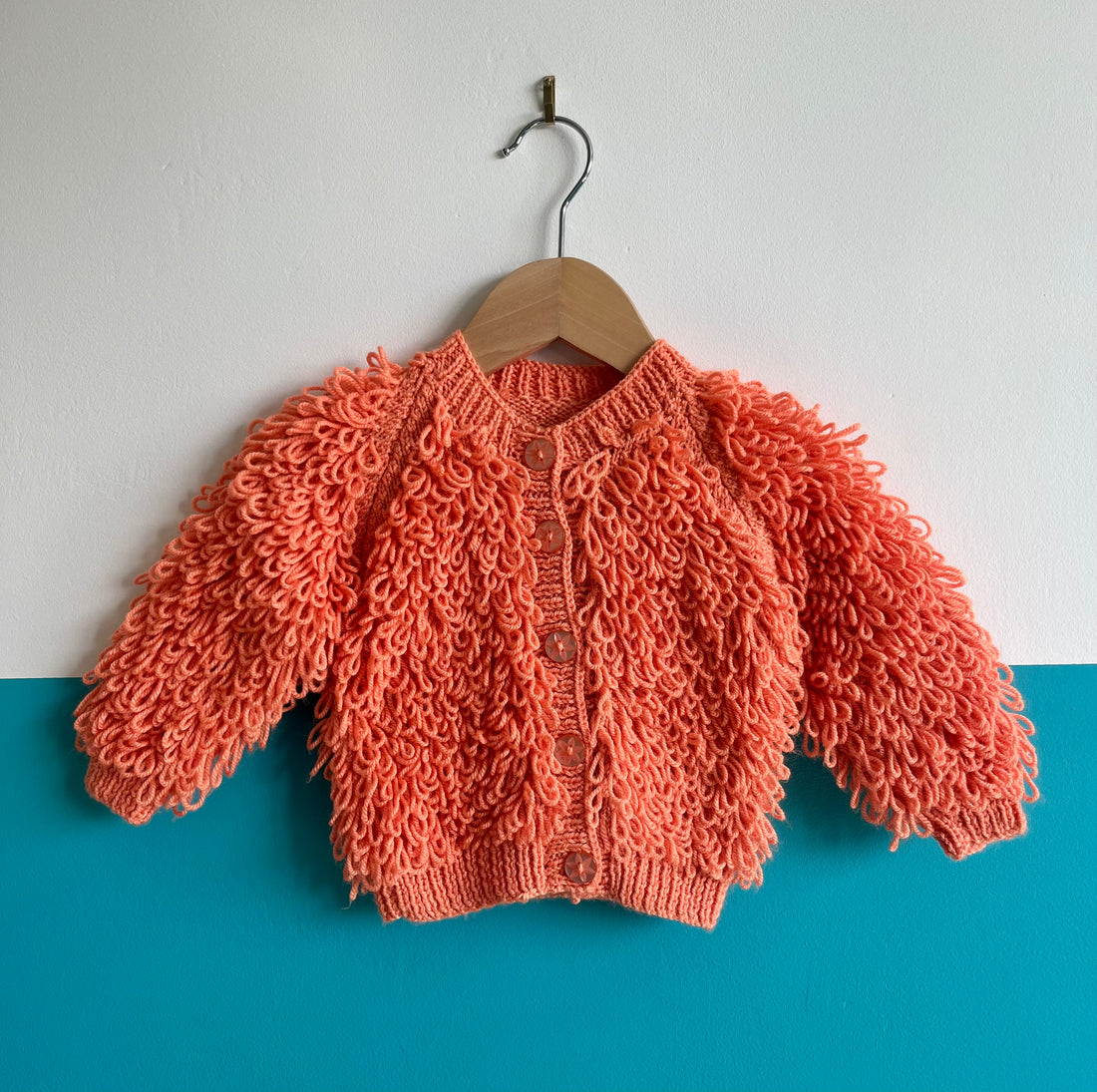 Soft Orange Hand Knitted Loop Cardigan ~ 6-9 Months