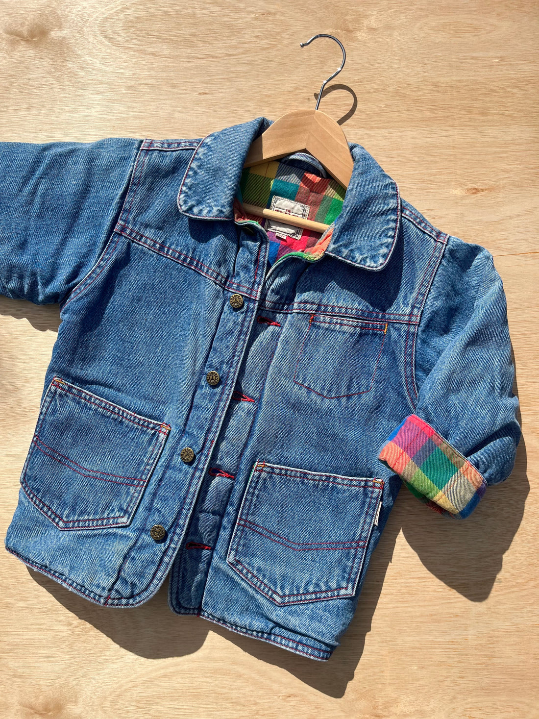 Vintage Padded Thick Denim Jacket W/ Multi-Check Lining ~ 2-3 Years