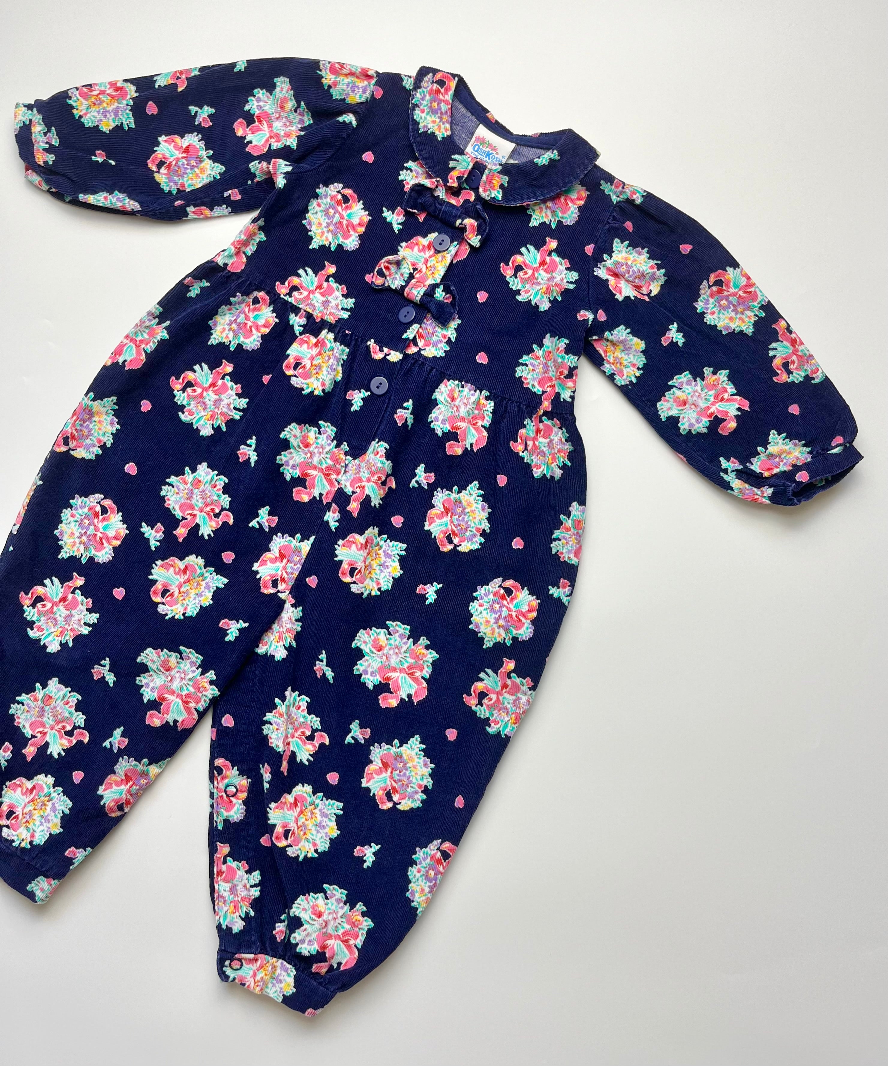 Gorgeous Vintage OshKosh Navy & Pink Floral Cord Romper ~ 24 Months