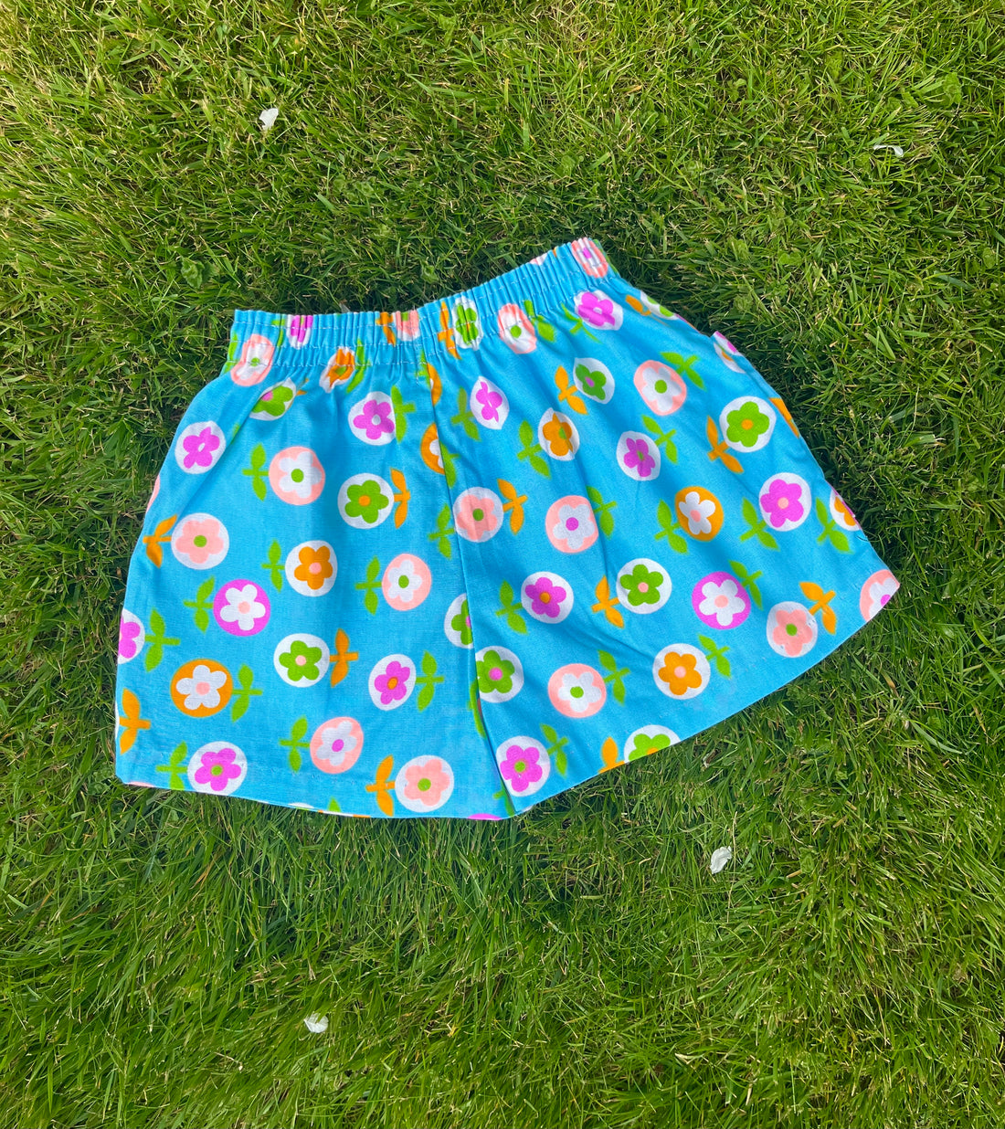 Vintage Blue Floral Pull-On Shorts ~ 9-12 Months