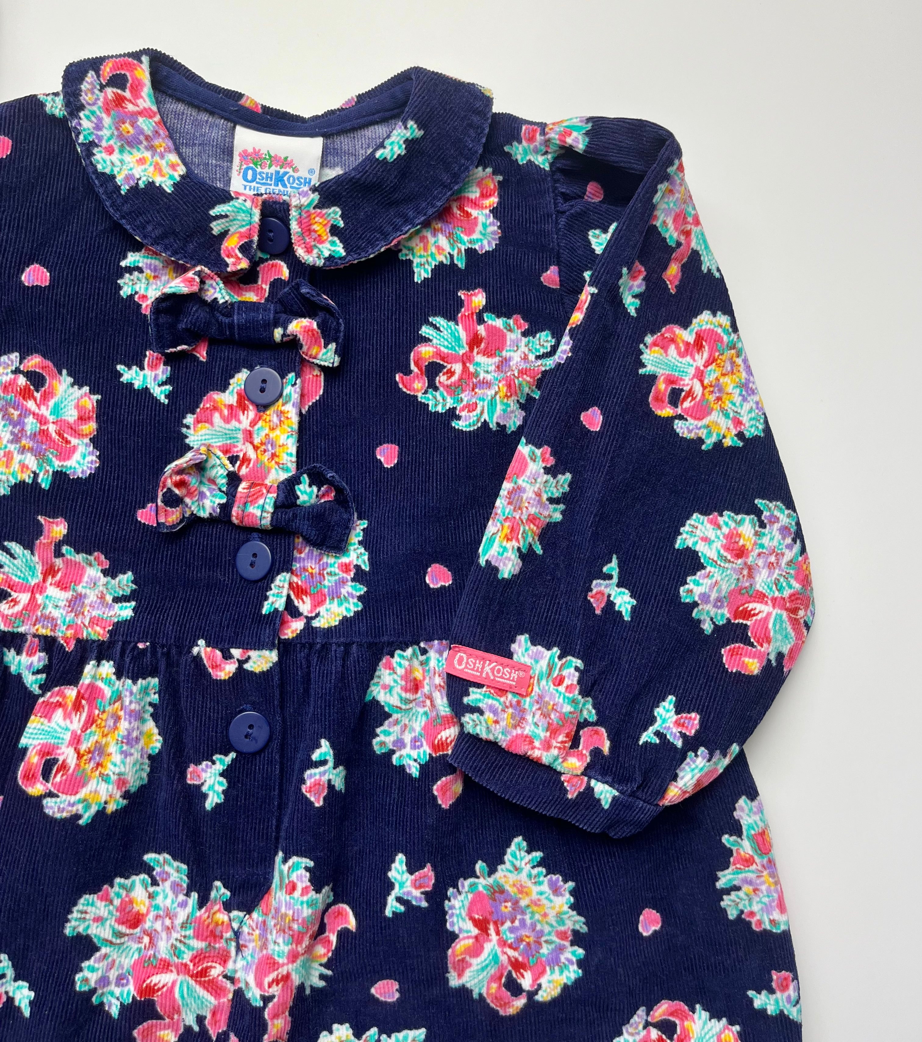 Gorgeous Vintage OshKosh Navy & Pink Floral Cord Romper ~ 24 Months
