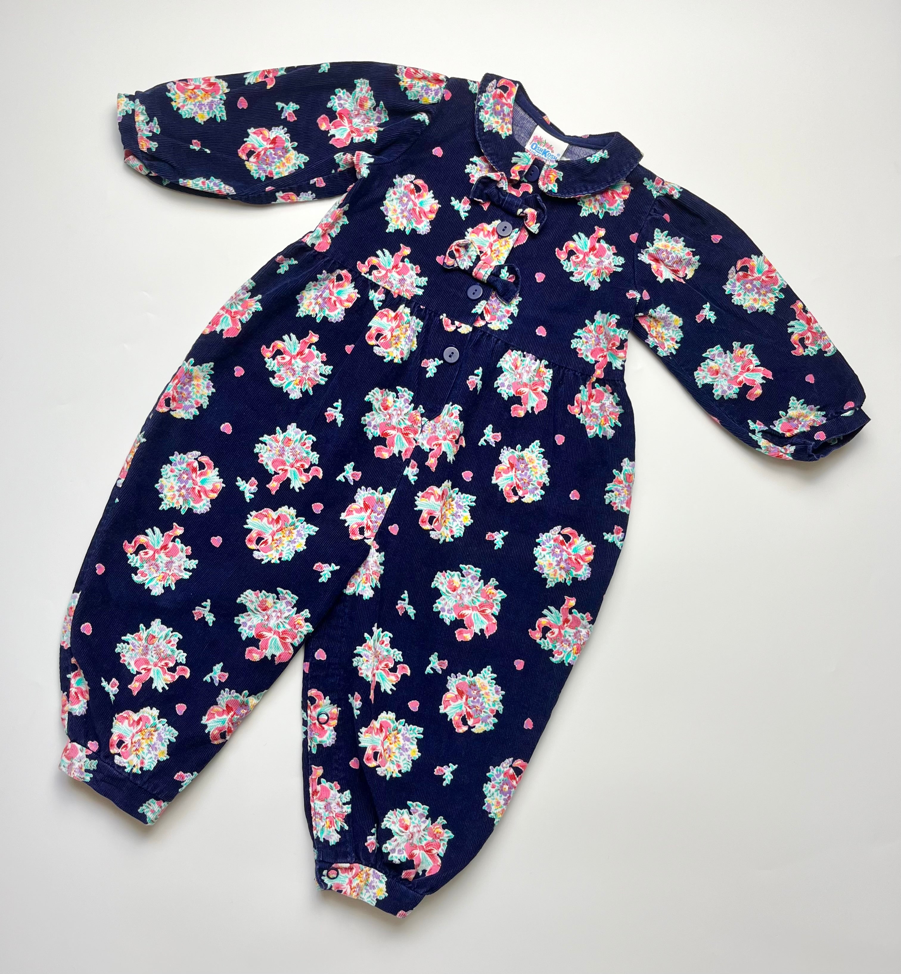 Gorgeous Vintage OshKosh Navy & Pink Floral Cord Romper ~ 24 Months