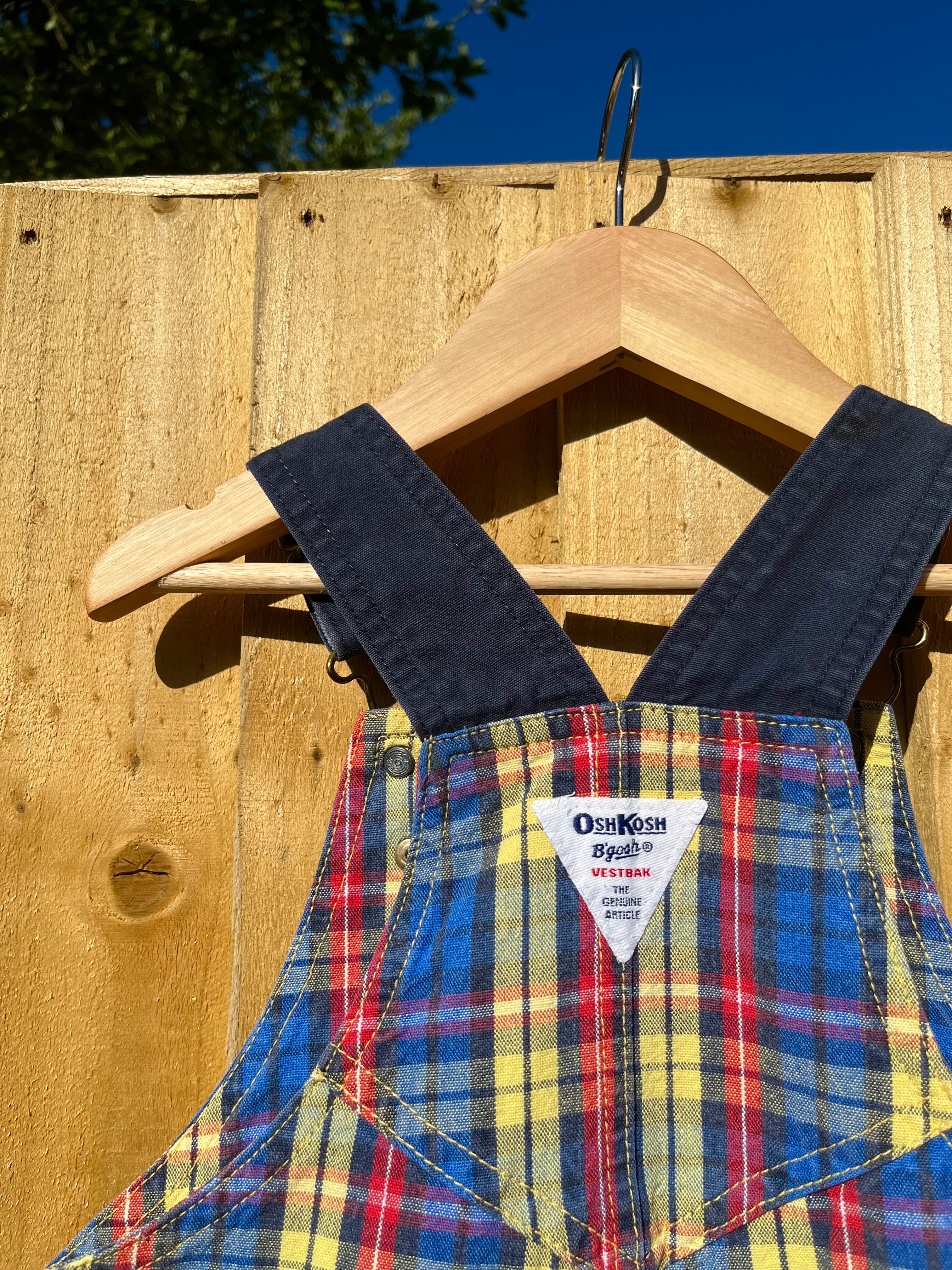 Vintage OshKosh Primary Colour Check Shortalls ~ 3 Years