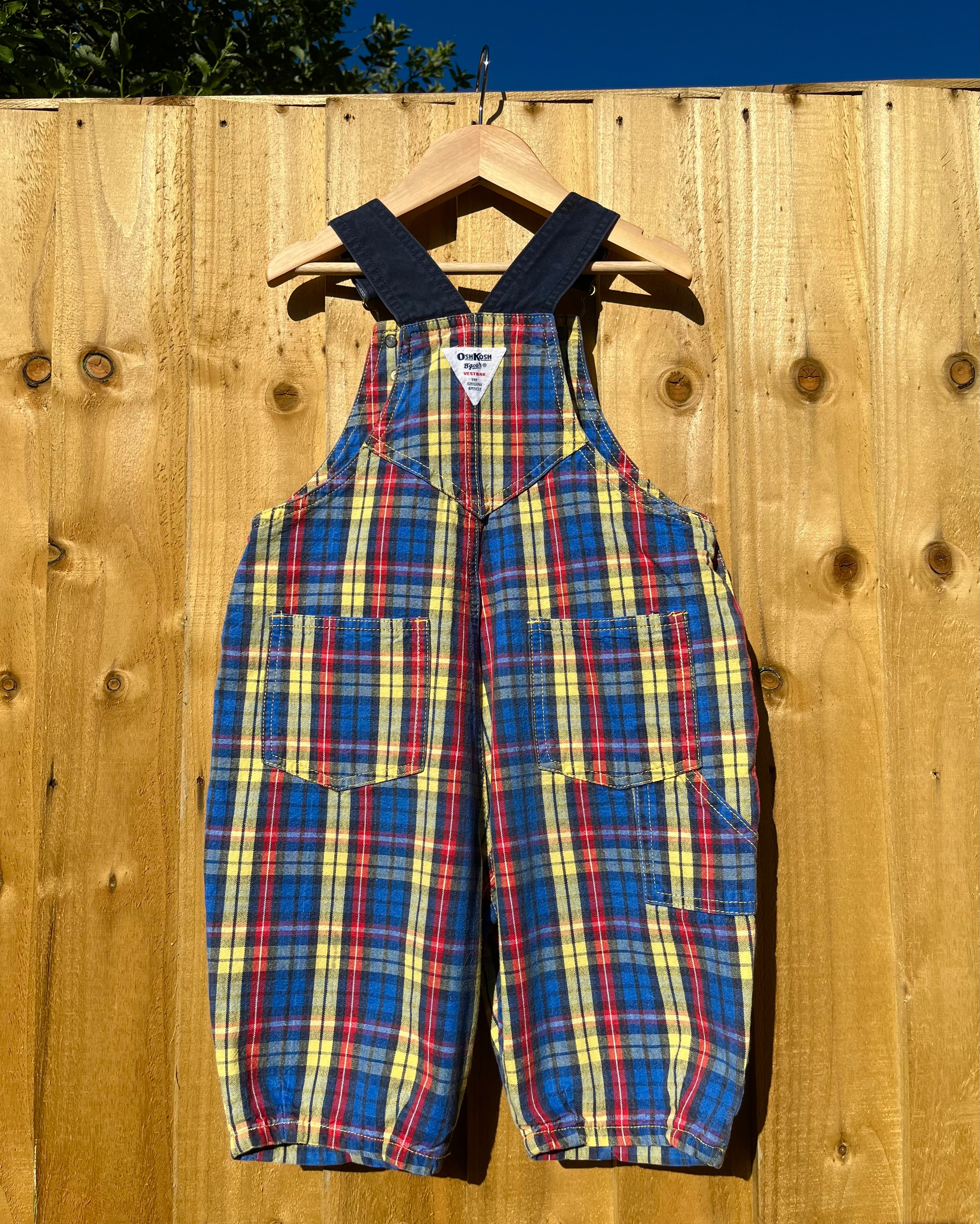 Vintage OshKosh Primary Colour Check Shortalls ~ 3 Years