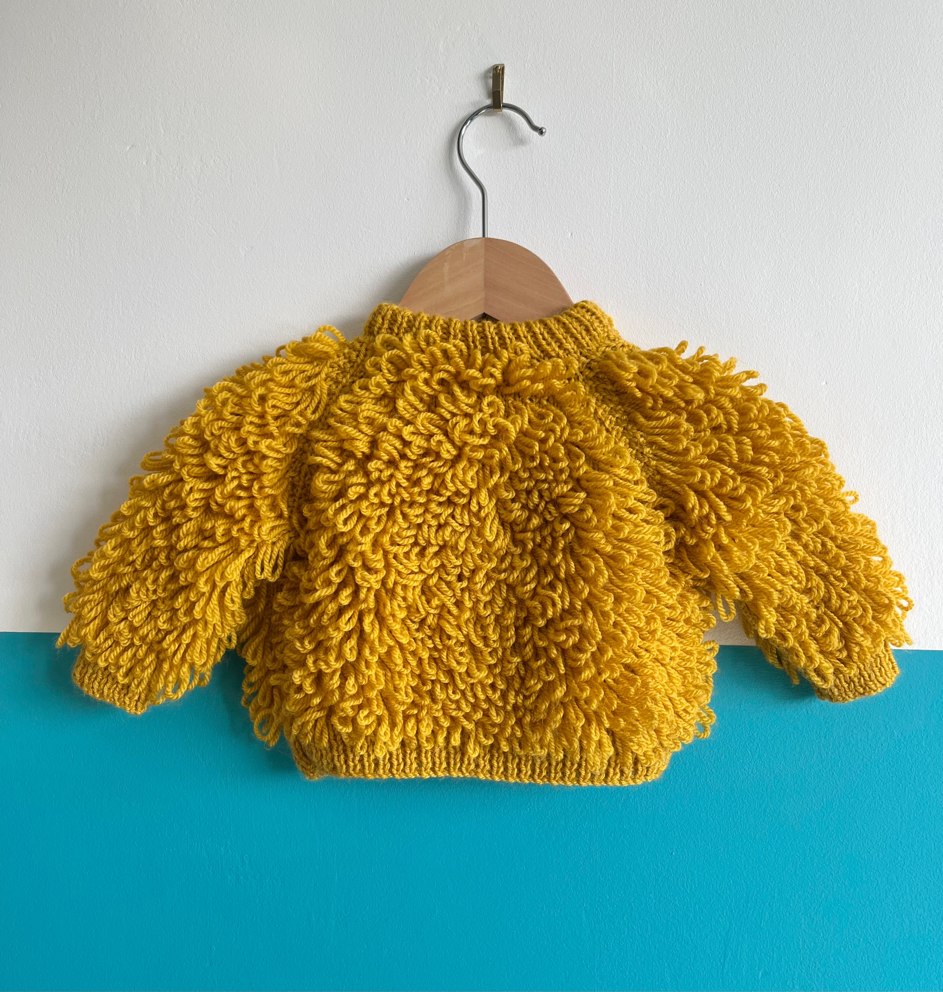 Mustard Yellow Hand Knitted Loop Cardigan ~ 3-6 Months