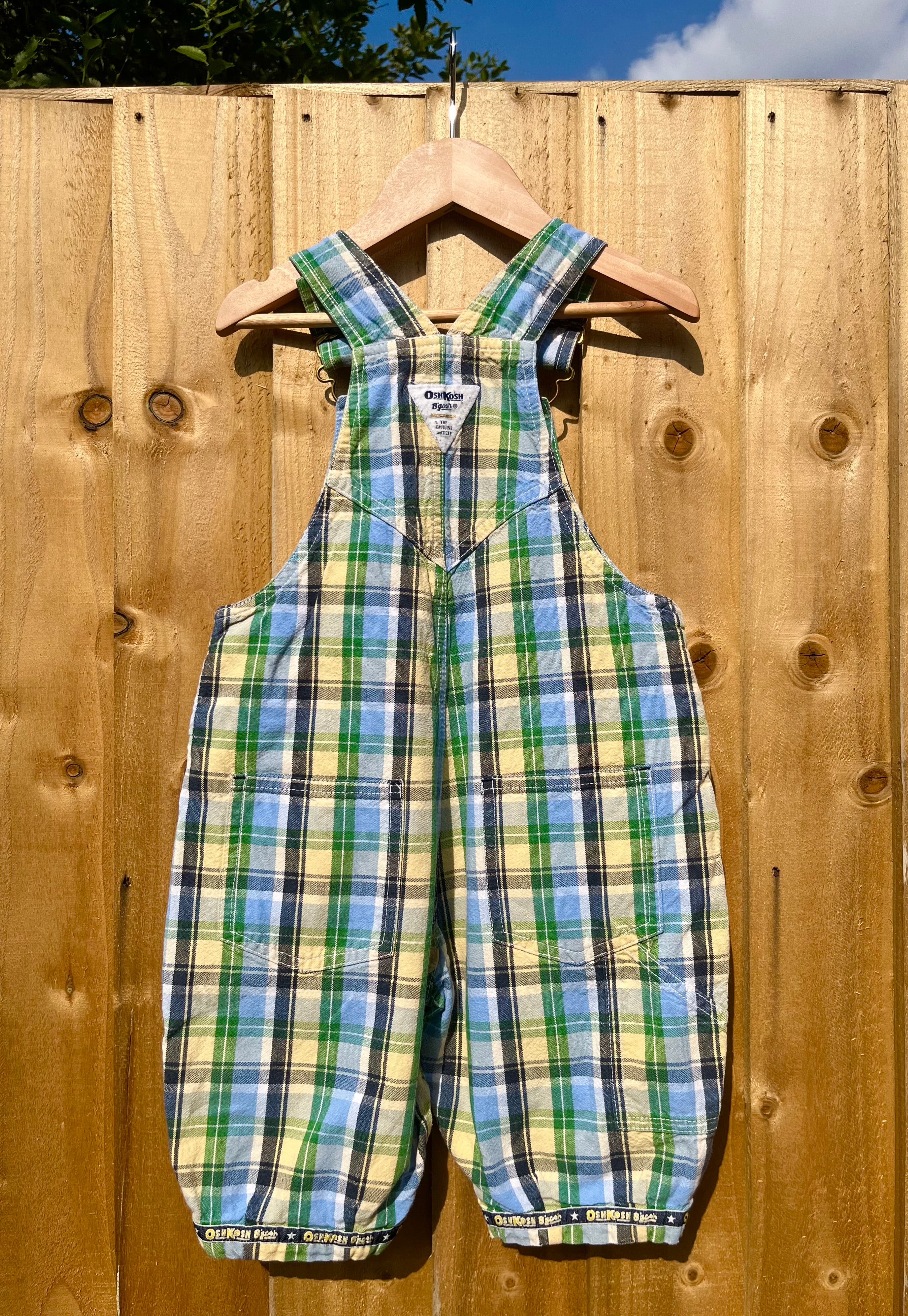 Vintage OshKosh Blue, Green & Yellow Check Shortalls ~ 2-3 Years