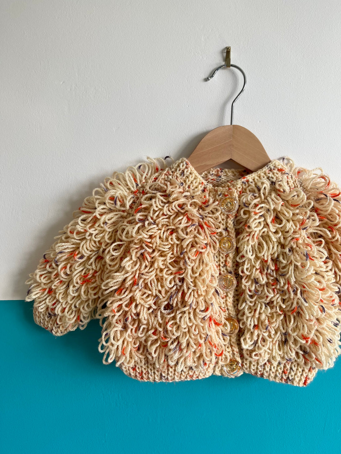 Beige Speckled Hand Knitted Loop Cardigan ~ 3-6 Months