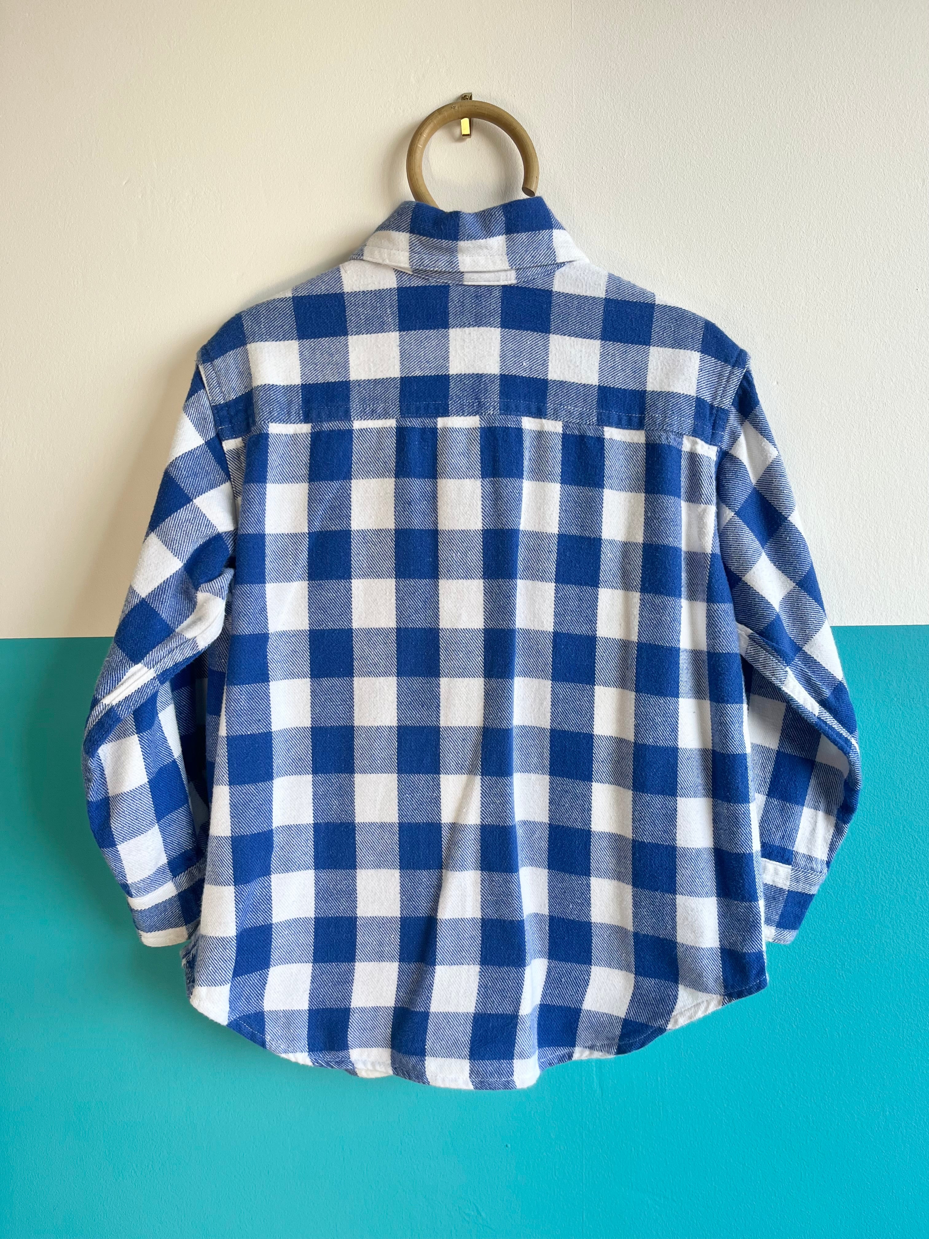 Vintage Looney Tunes Blue & White Check Flannel Shirt ~ 2-4 Years
