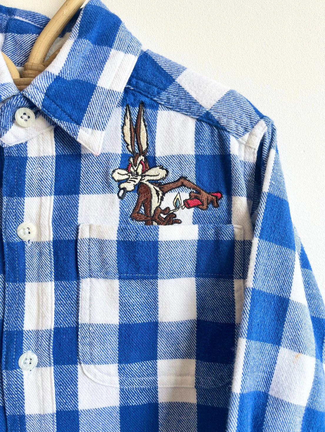 Vintage Looney Tunes Blue & White Check Flannel Shirt ~ 2-4 Years
