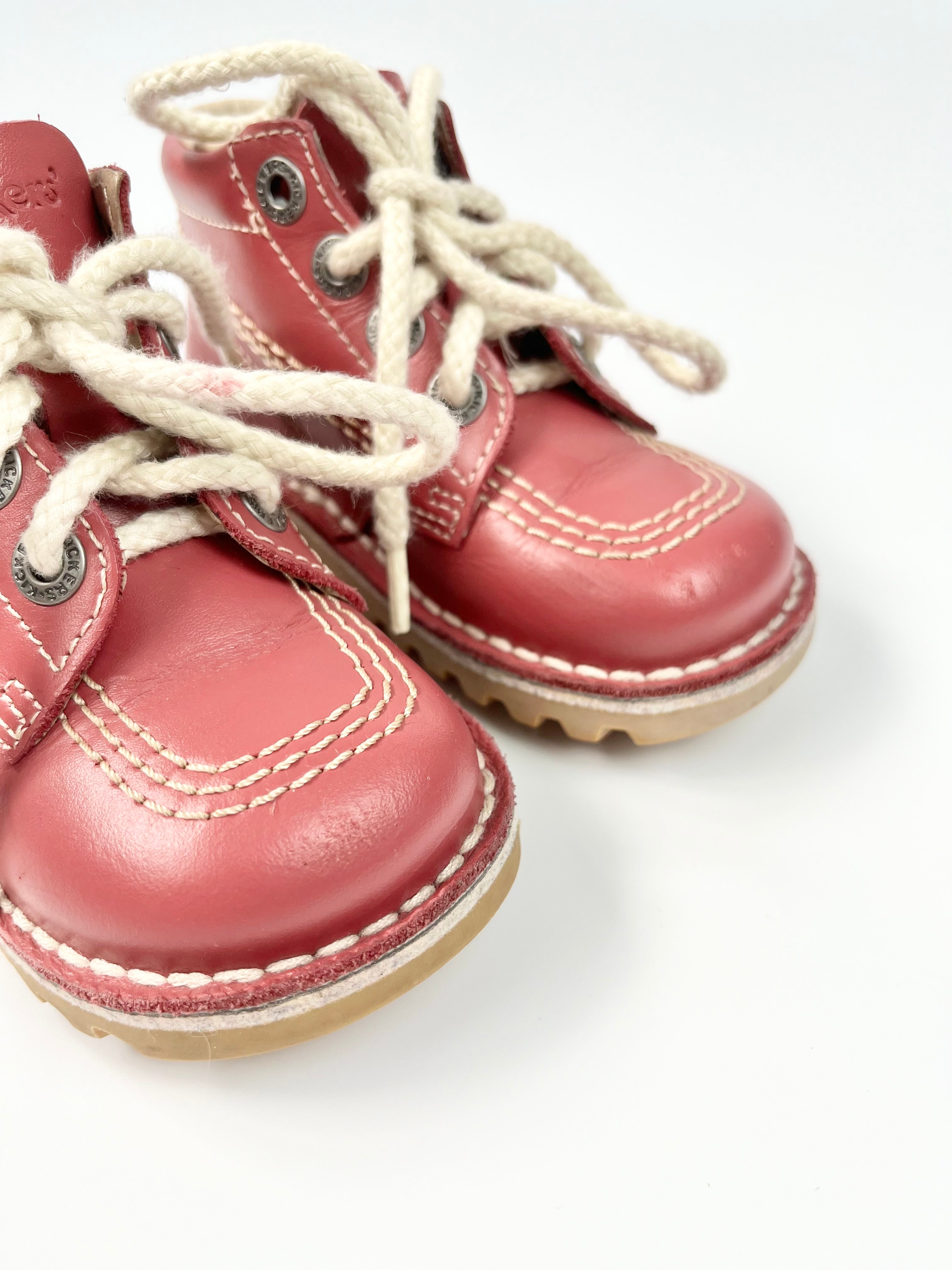 Kickers Pink Leather Lace-Up Boots ~ UK Infant Size 7