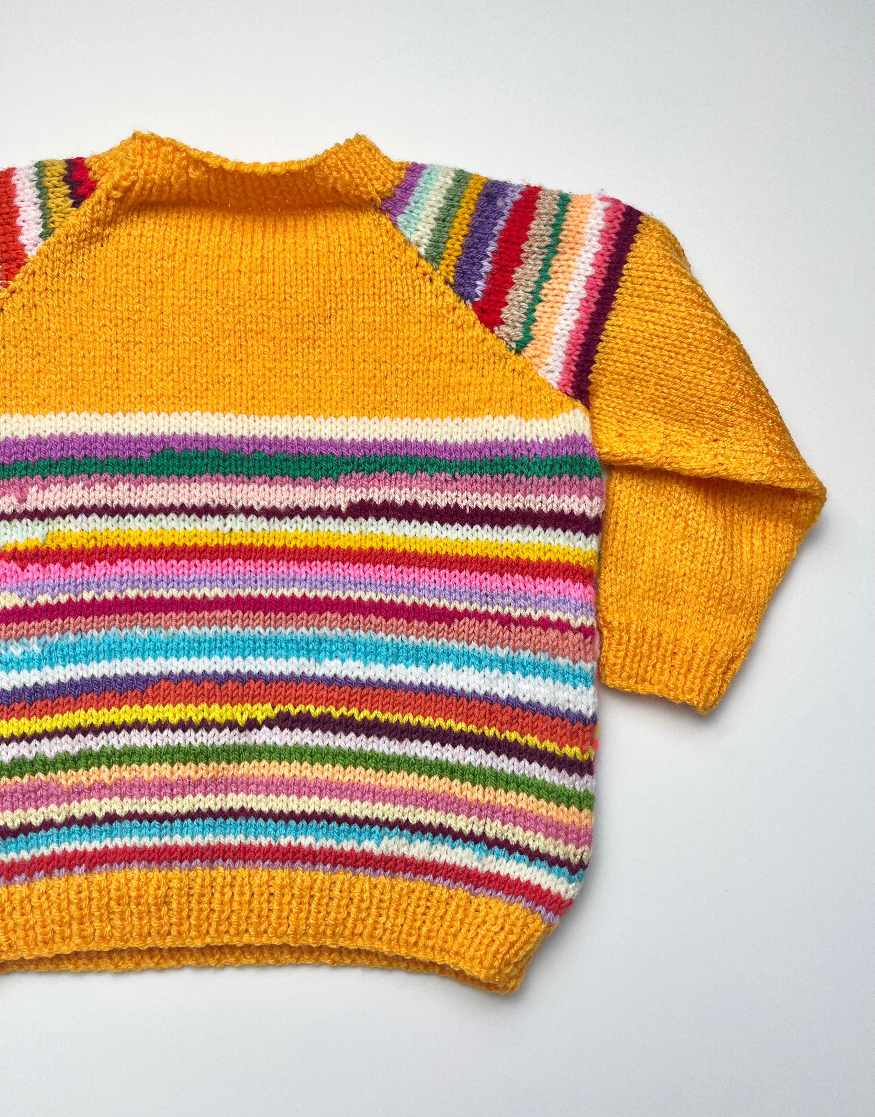 Yellow Rainbow Stripe Hand Knitted Jumper ~ 18-24 Months