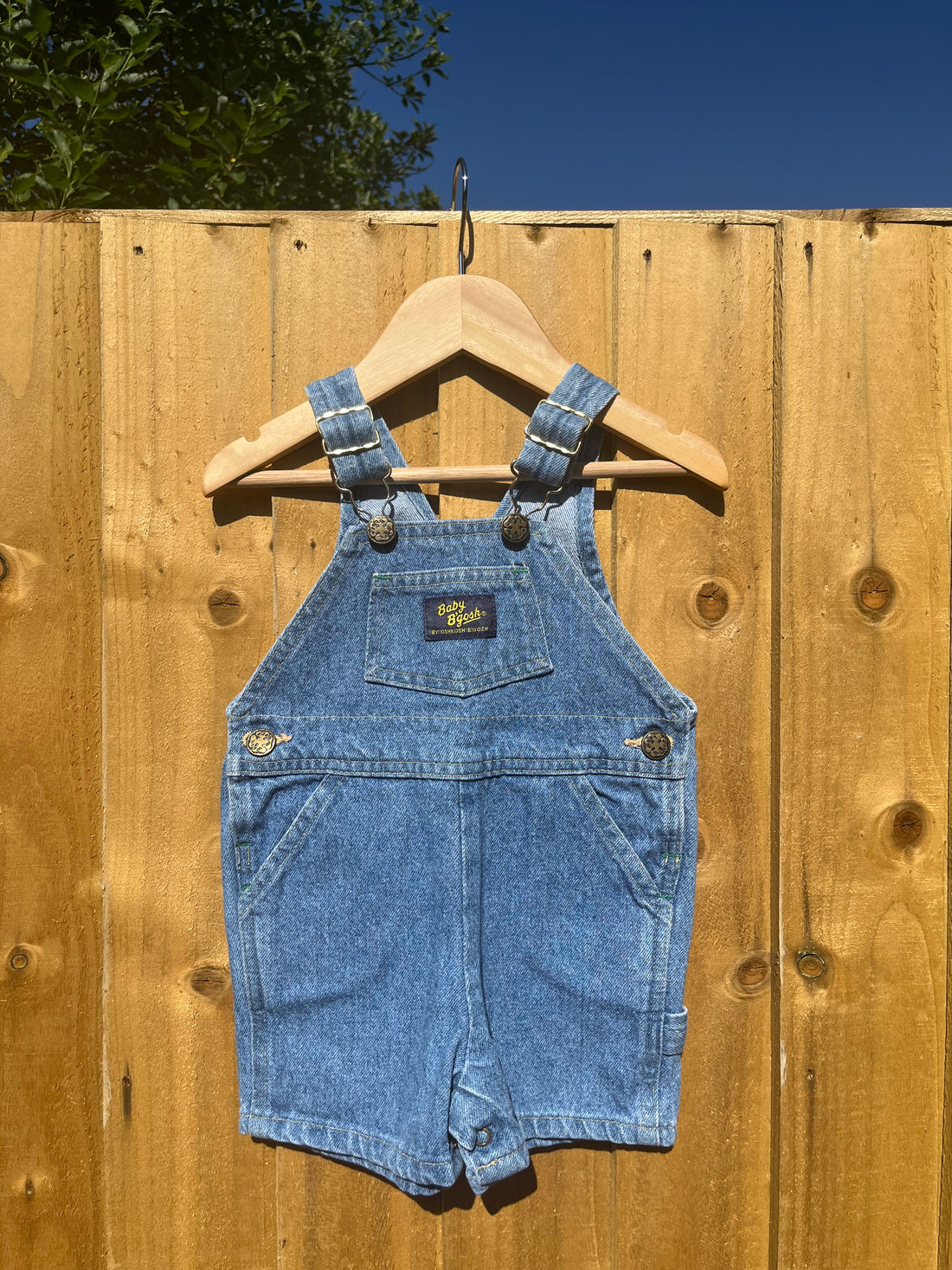 Vintage OshKosh Light Blue Denim Shortalls ~ 9-12 Months