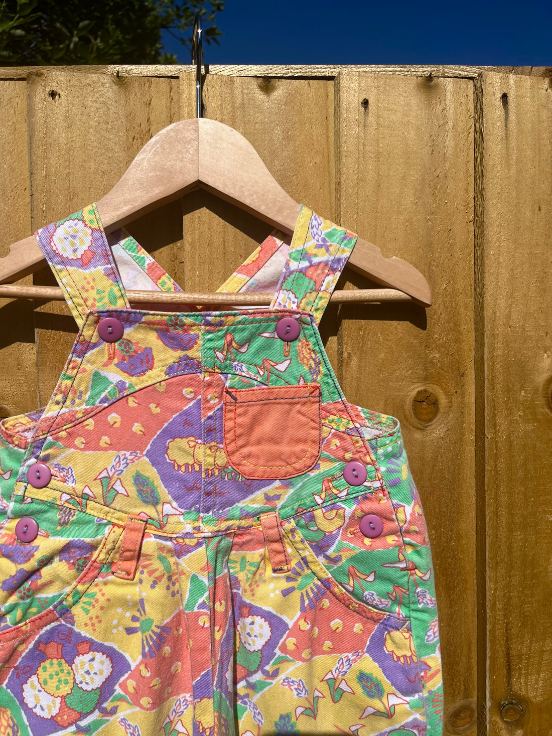 Vintage Ladybird Pastel Farmyard Patterned Shortalls ~ 6-9 Months