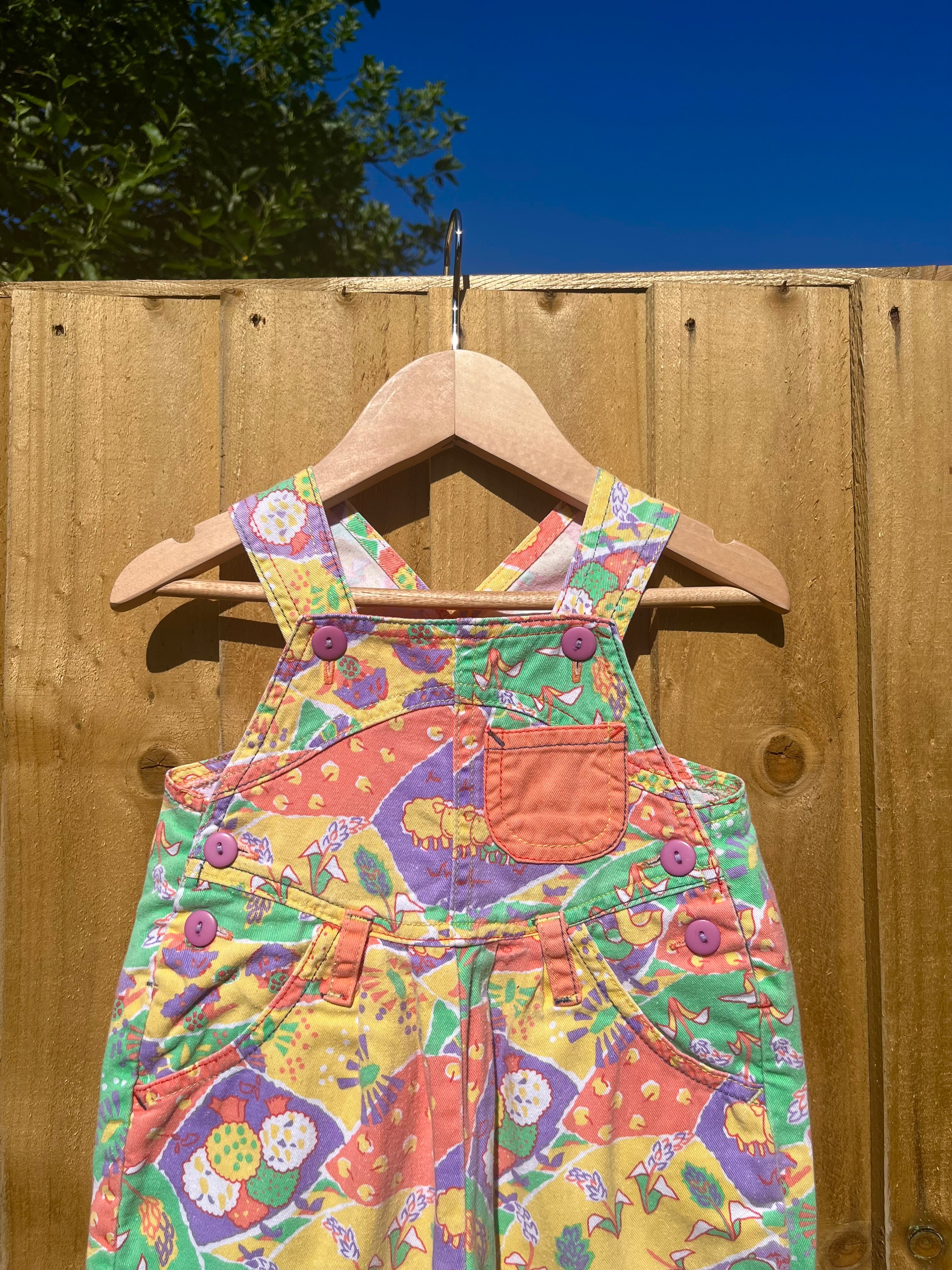 Vintage Ladybird Pastel Farmyard Patterned Shortalls ~ 6-9 Months