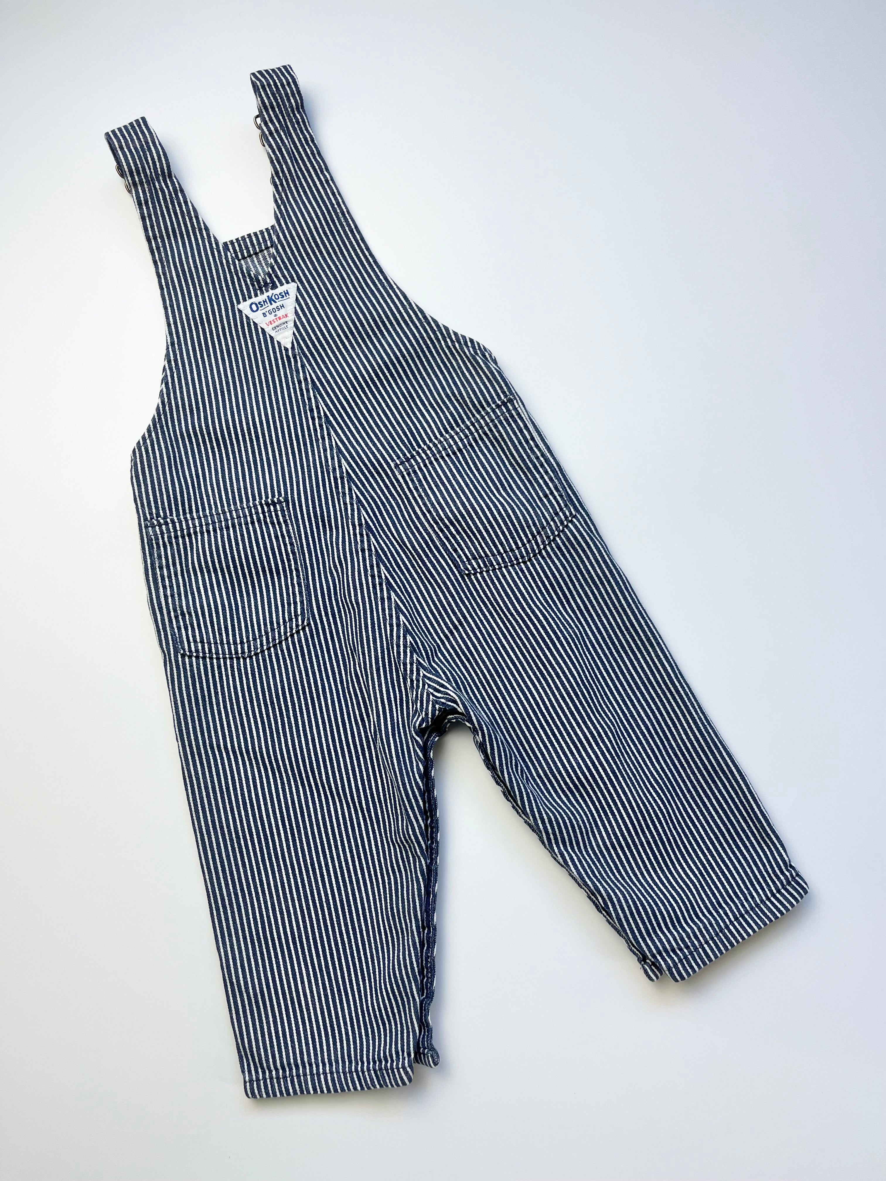 Vintage OshKosh Classic Hickory Stripe Dungarees ~ 12-18 Months