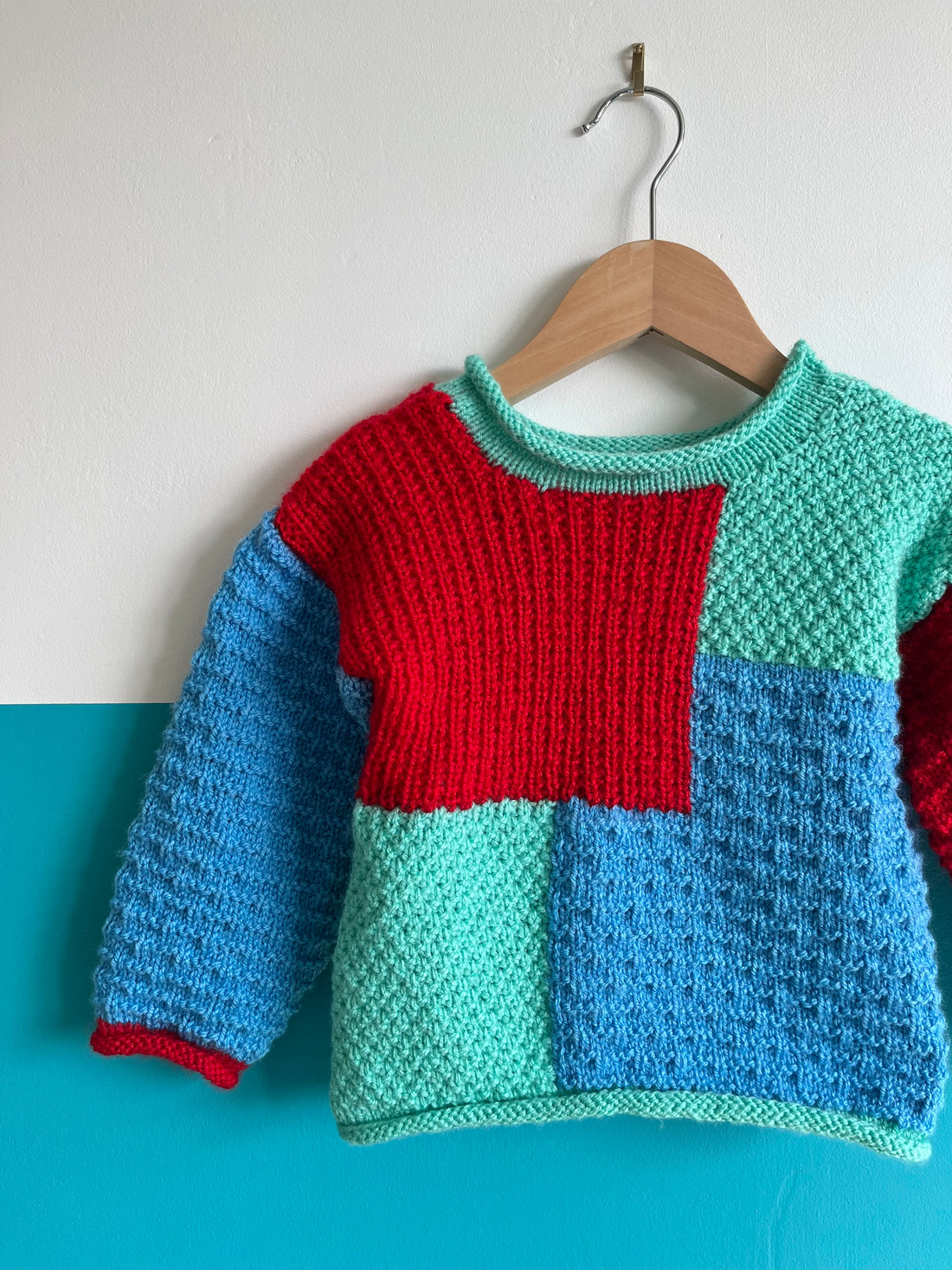 Bright Square Hand Knitted Patchwork Jumper ~ 18-24 Months