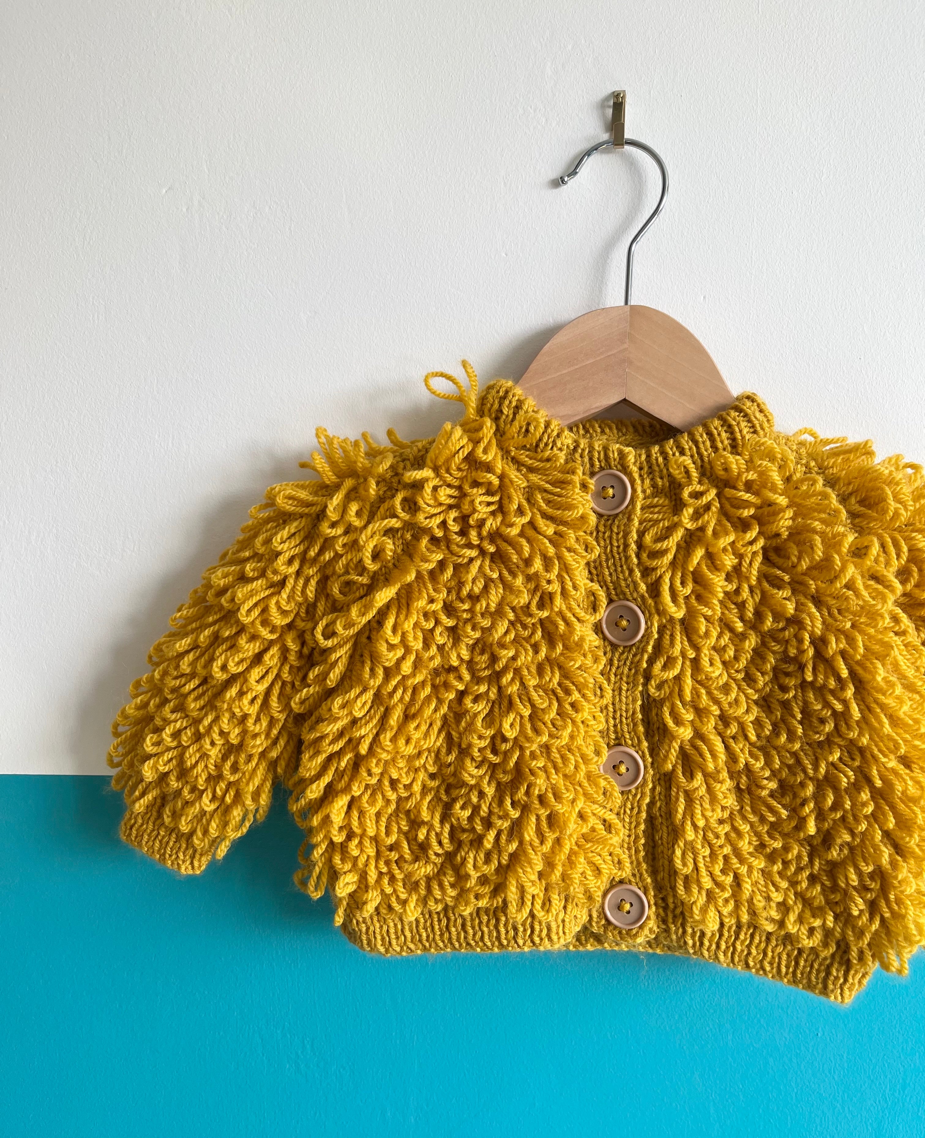Mustard Yellow Hand Knitted Loop Cardigan ~ 3-6 Months