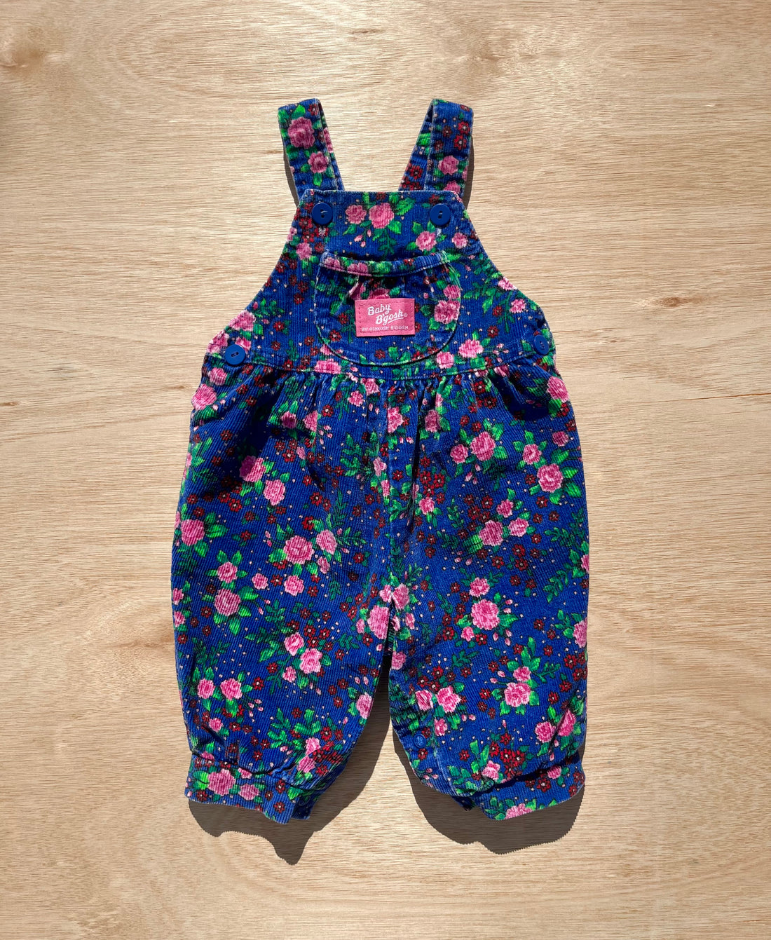 Stunning Vintage OshKosh Blue Floral Cord Dungarees ~ 3-6 Months