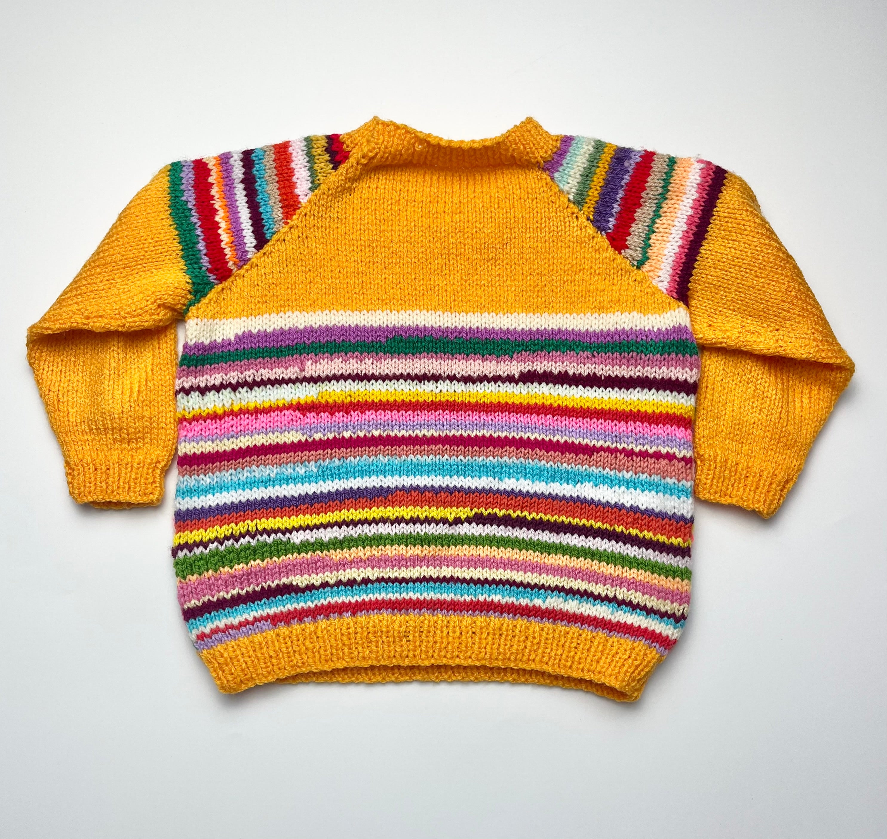 Yellow Rainbow Stripe Hand Knitted Jumper ~ 18-24 Months