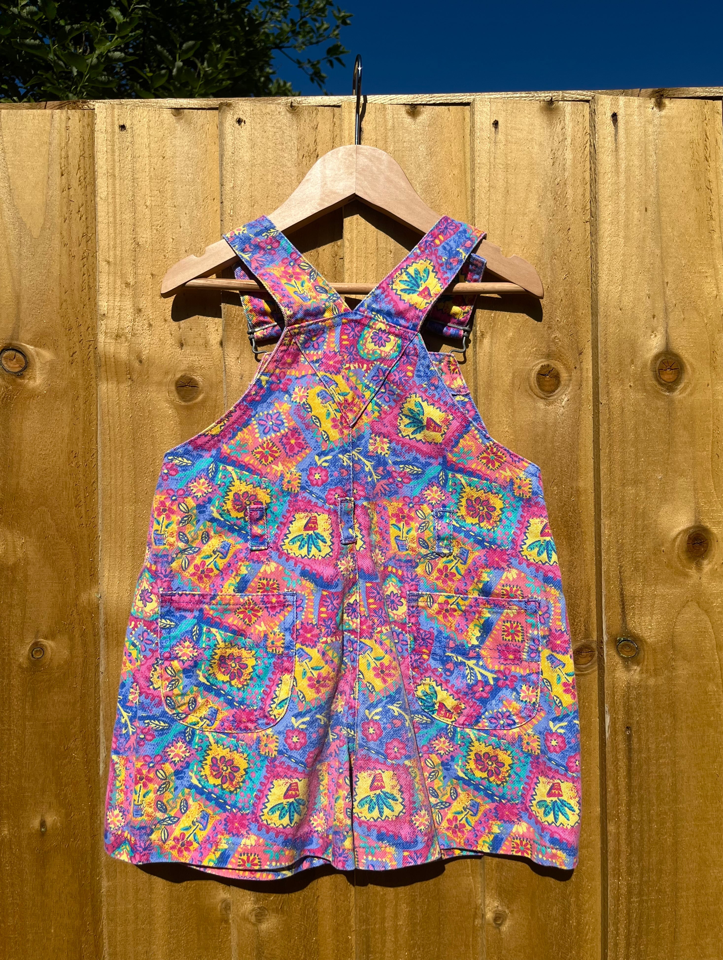Vintage Ladybird Pink & Purple Floral Denim Shortalls ~ 2-3 Years