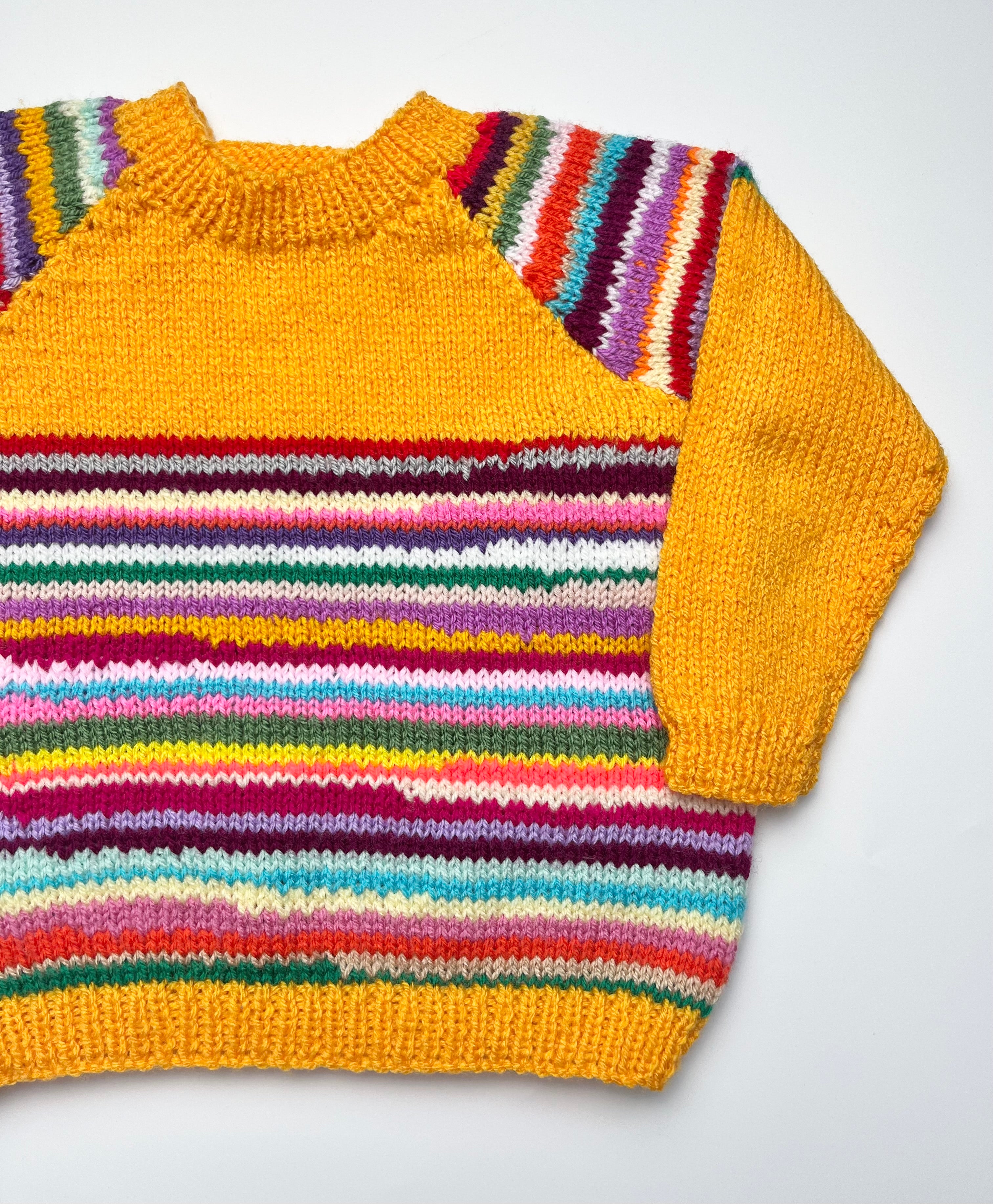 Yellow Rainbow Stripe Hand Knitted Jumper ~ 18-24 Months