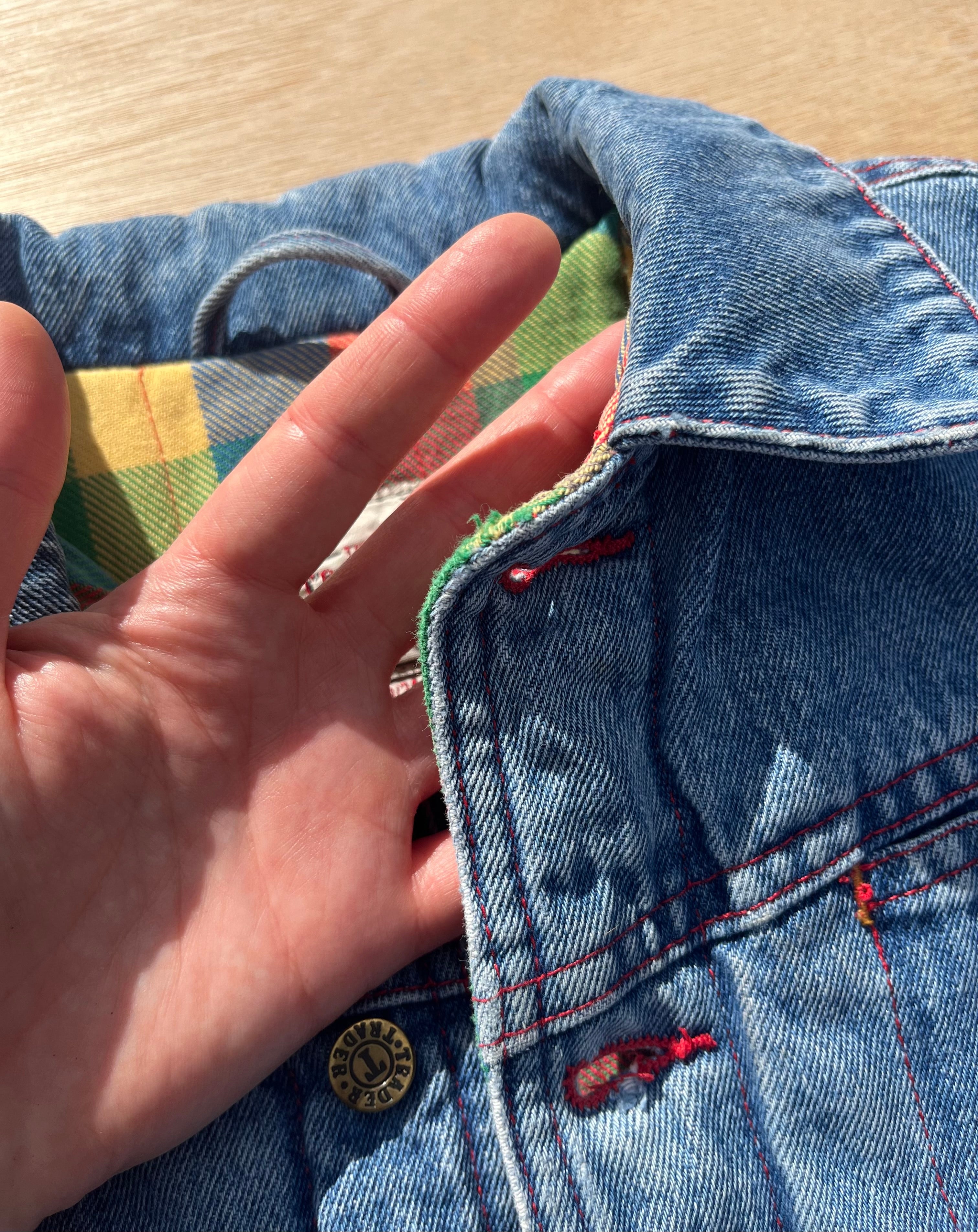 Vintage Padded Thick Denim Jacket W/ Multi-Check Lining ~ 2-3 Years