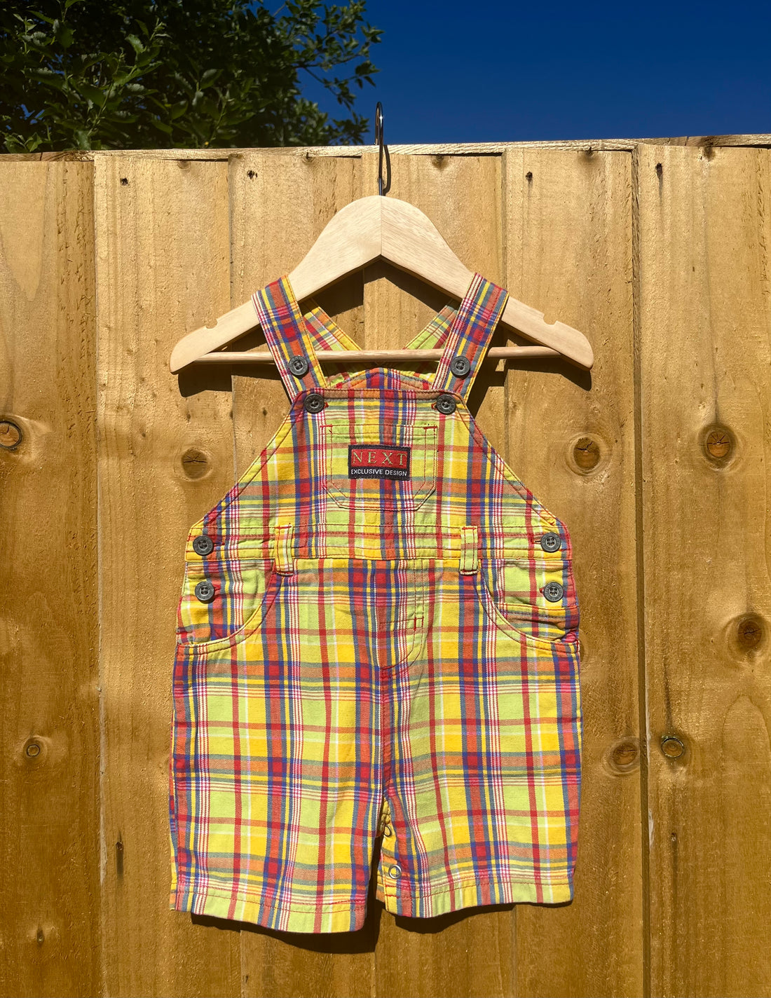 Vintage Next Multi-Check Shortalls ~ 6-9 Months