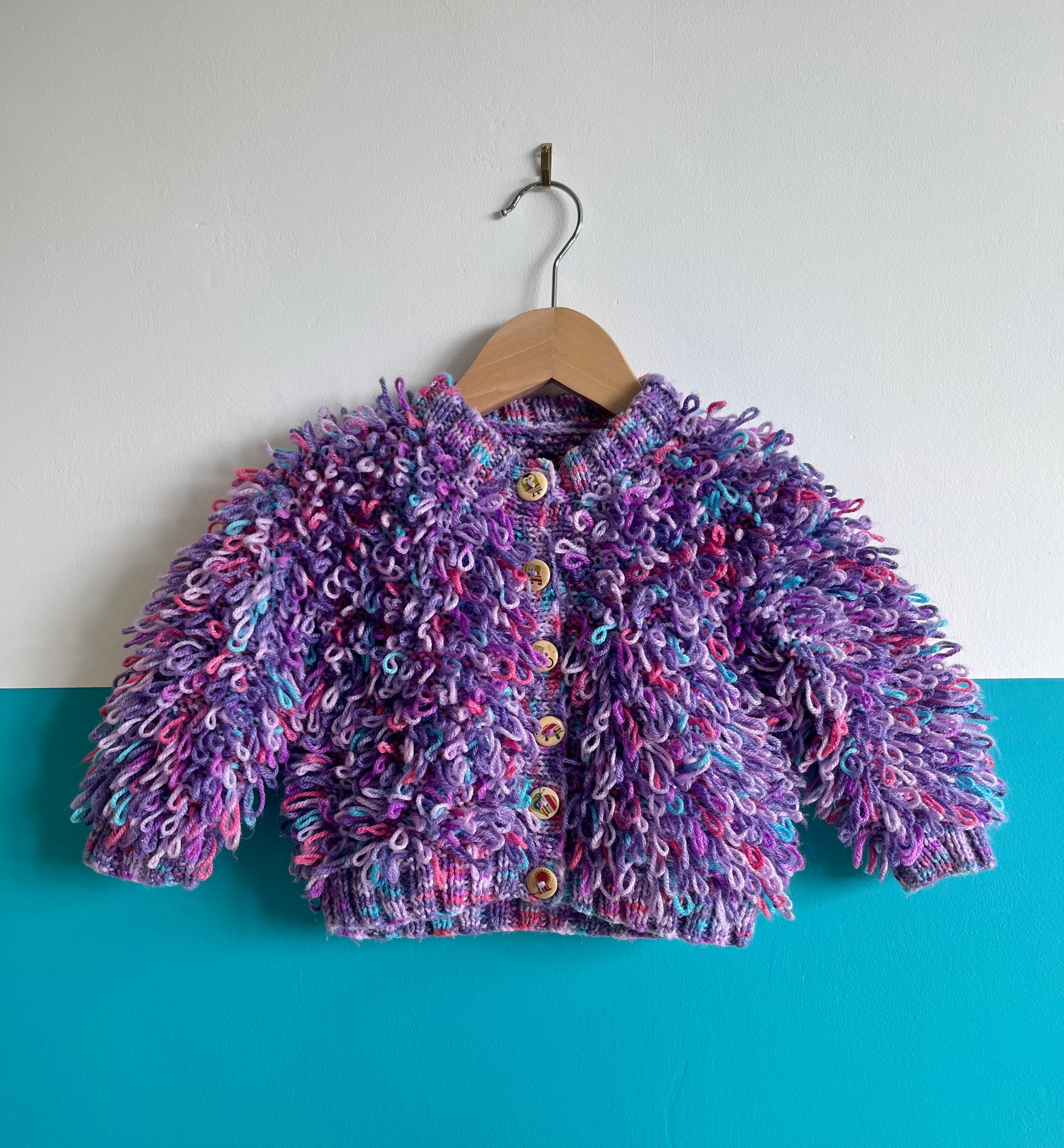 Pink & Purple Hand Knitted Loop Cardigan ~ 1-2 Years