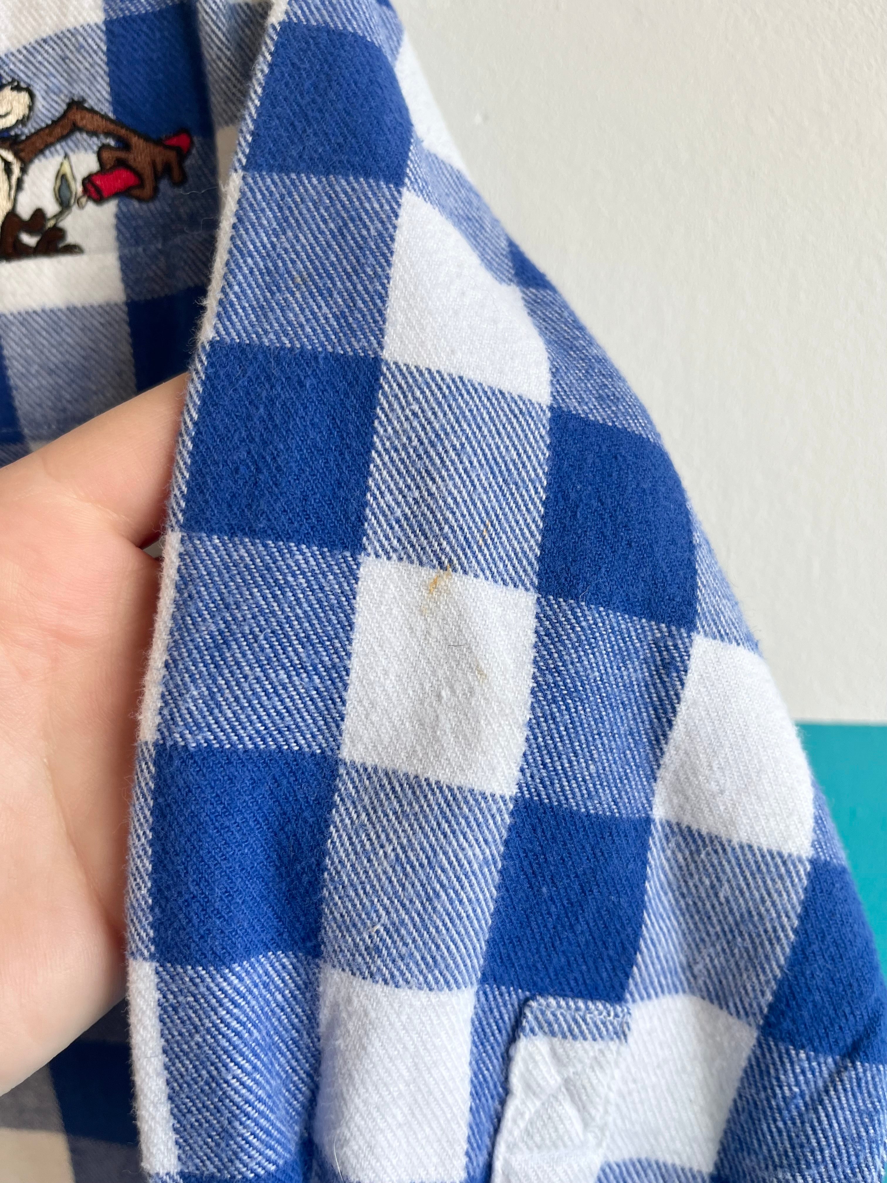 Vintage Looney Tunes Blue & White Check Flannel Shirt ~ 2-4 Years