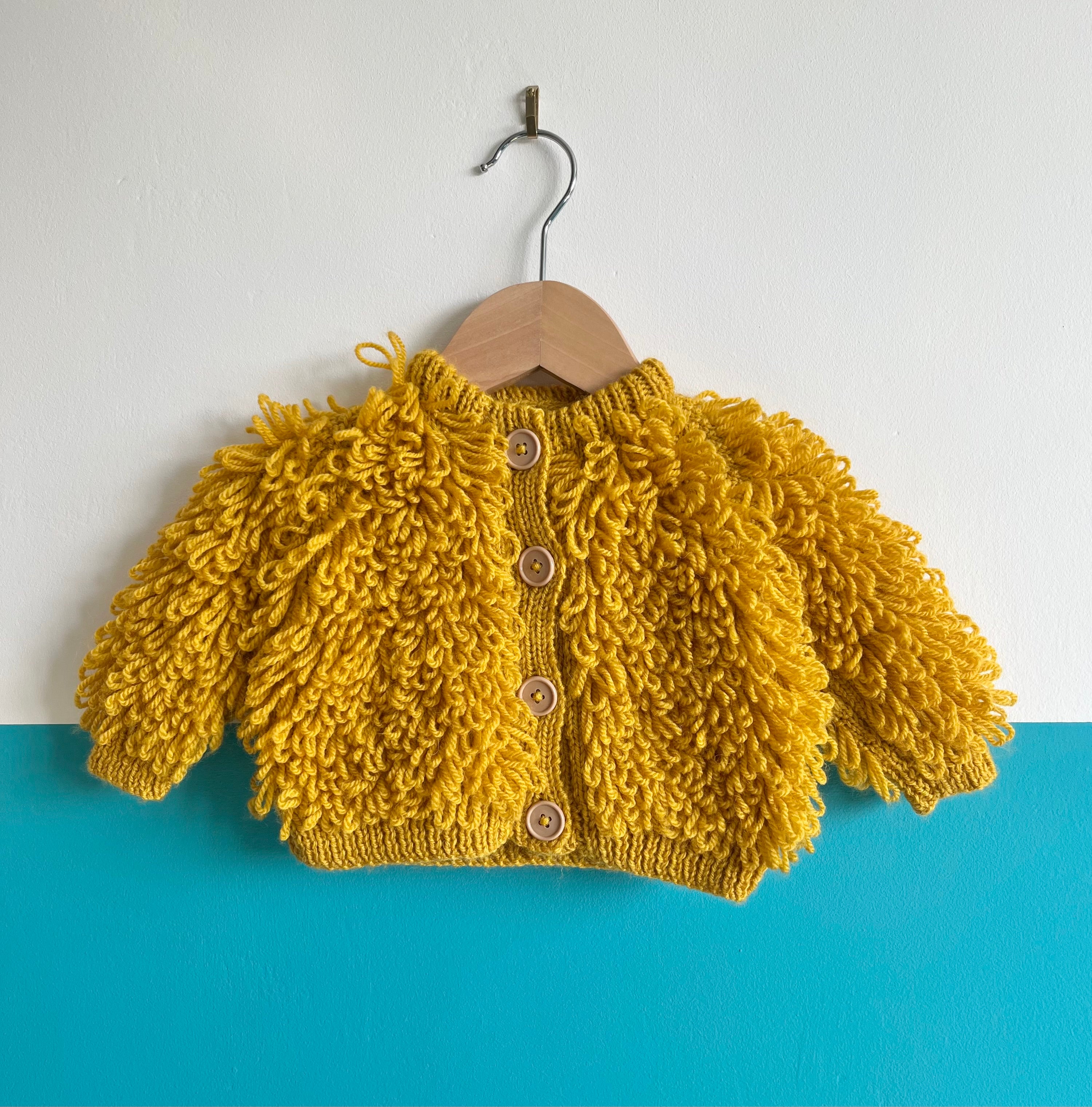 Mustard Yellow Hand Knitted Loop Cardigan ~ 3-6 Months
