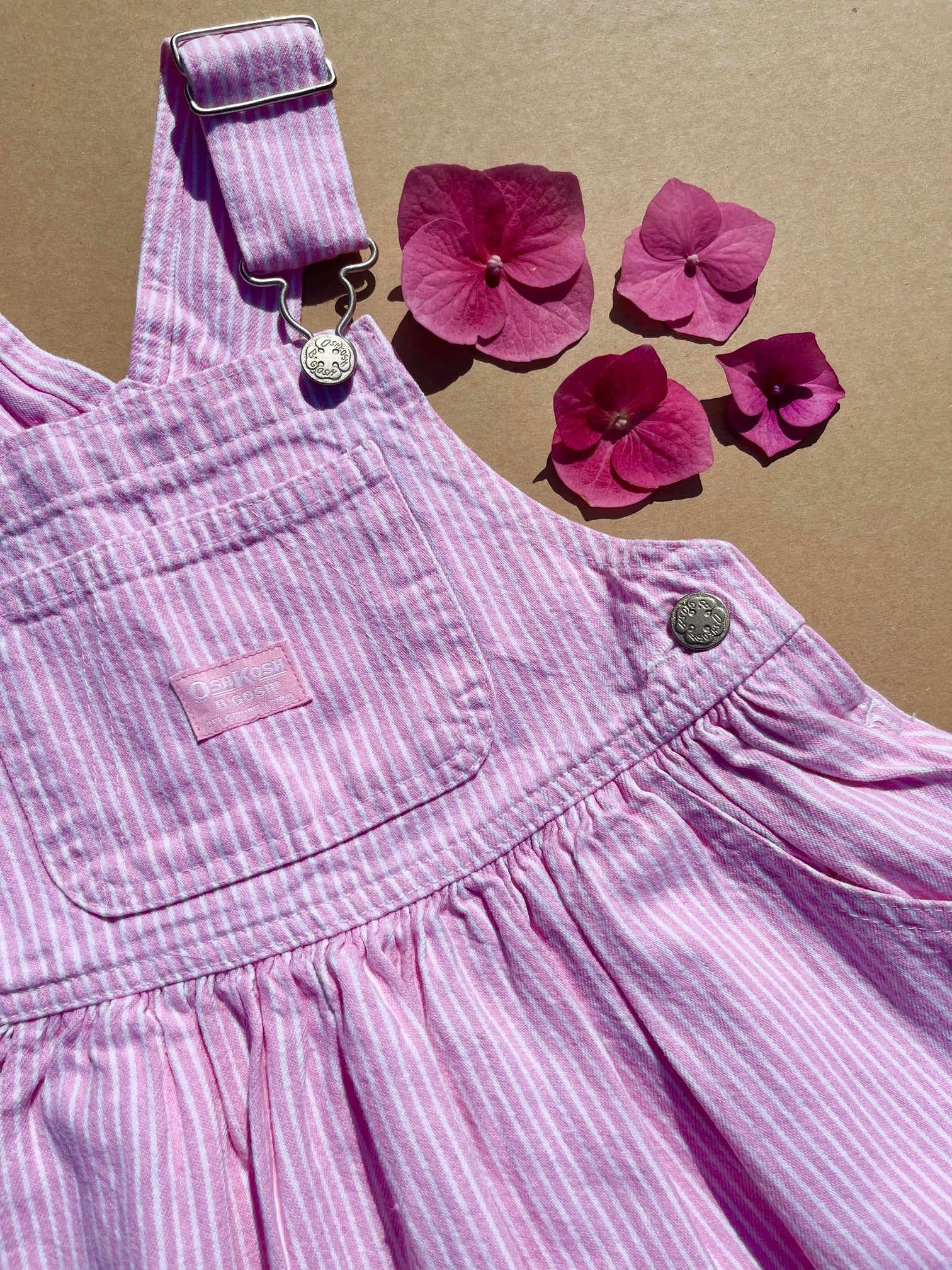 Vintage OshKosh Pink & White Hickory Stripe Pinafore Dress ~ 5 Years