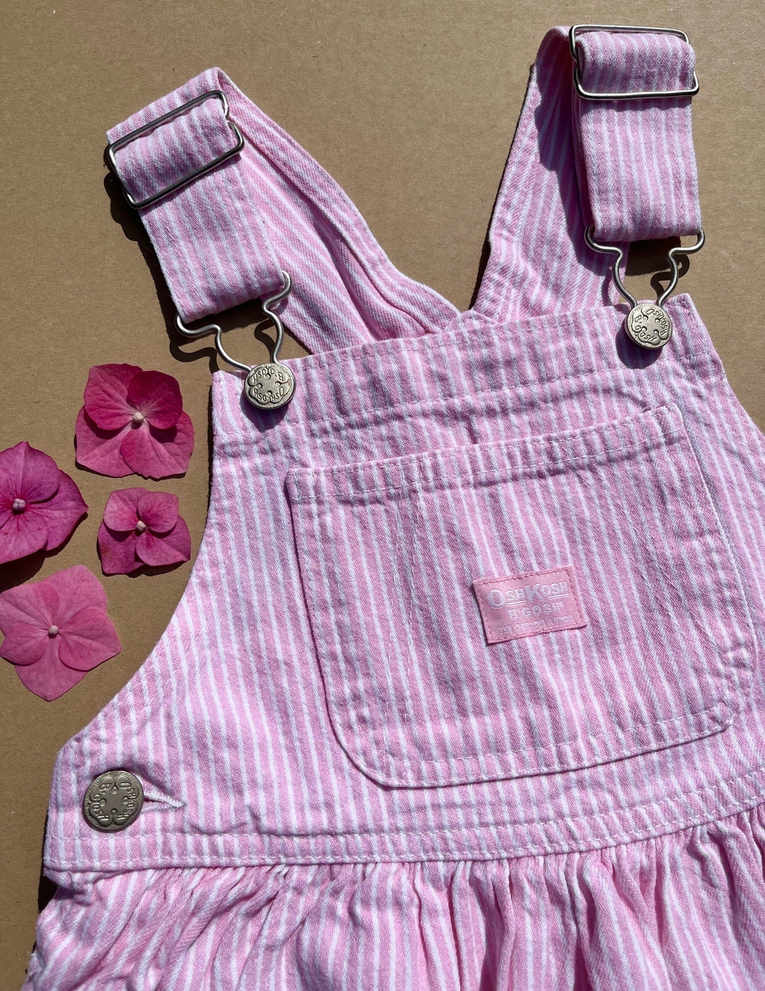 Vintage OshKosh Pink & White Hickory Stripe Pinafore Dress ~ 5 Years