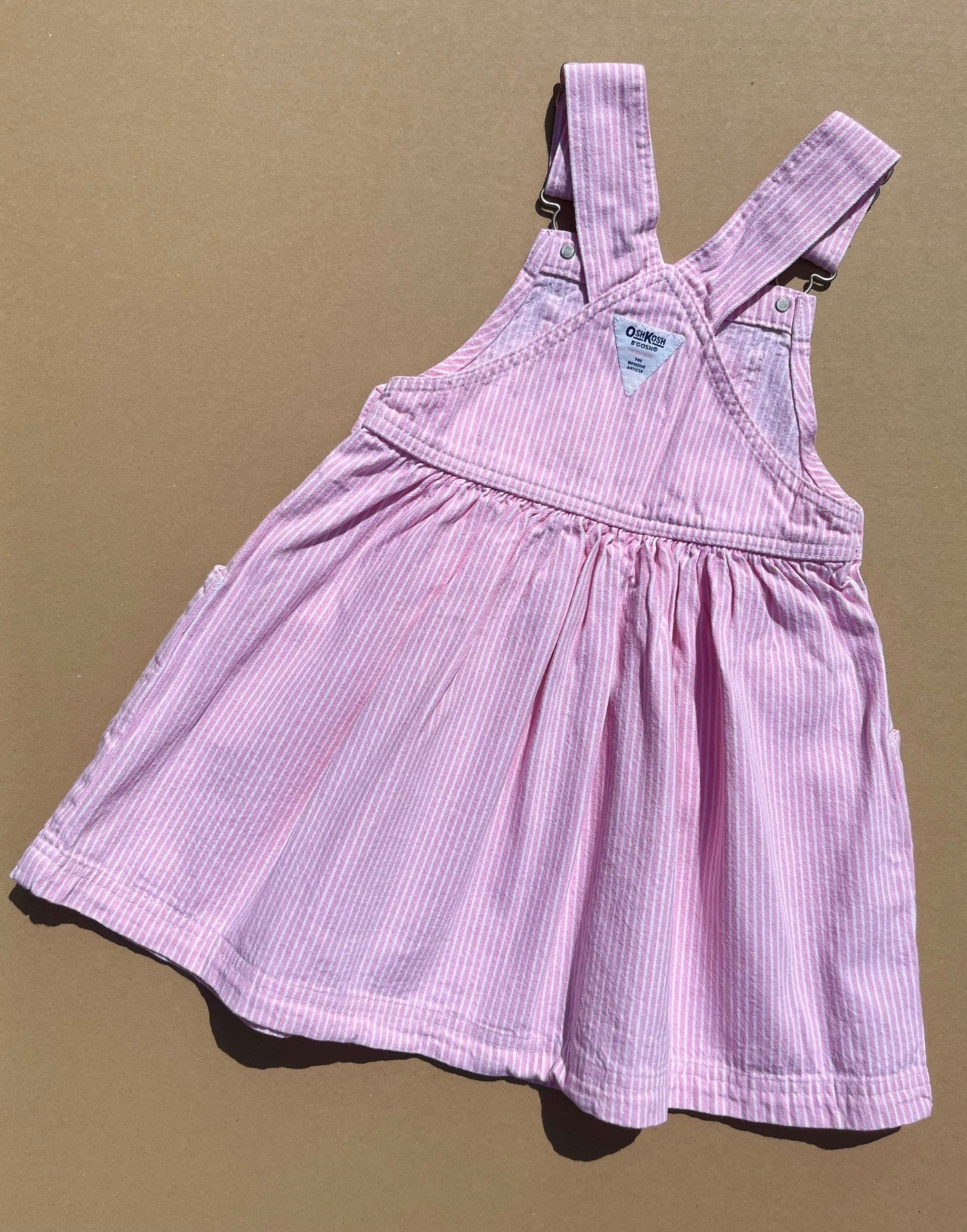 Vintage OshKosh Pink & White Hickory Stripe Pinafore Dress ~ 5 Years
