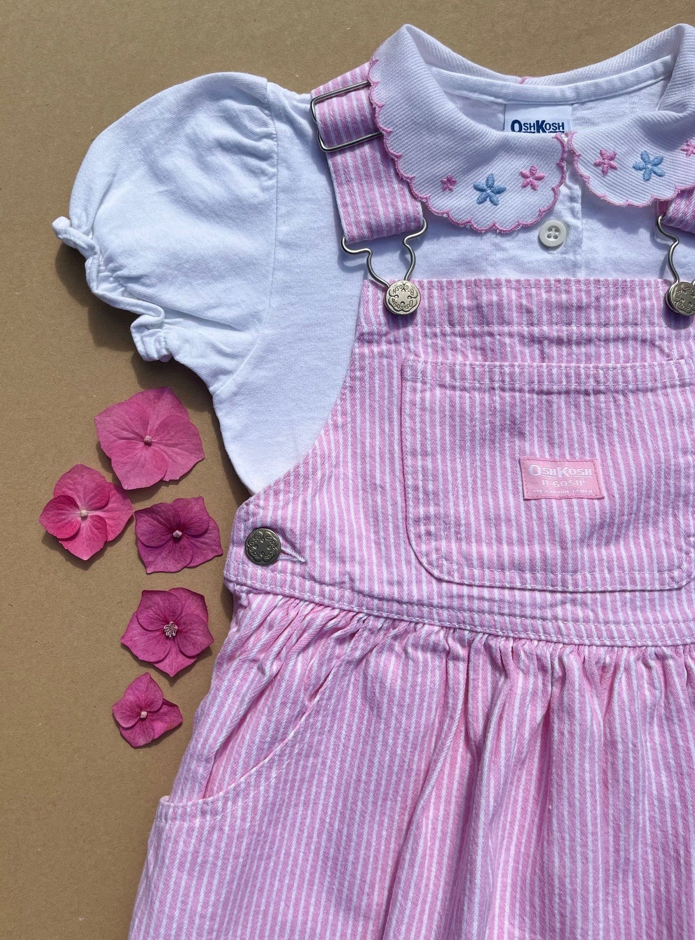 Vintage OshKosh Pink & White Hickory Stripe Pinafore Dress ~ 5 Years