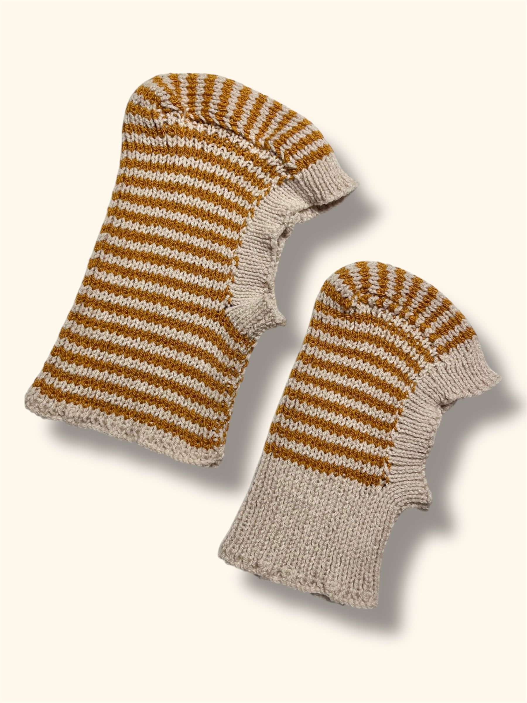 Pair Of Matching Mama & Mini Hand Knitted Striped Hoods