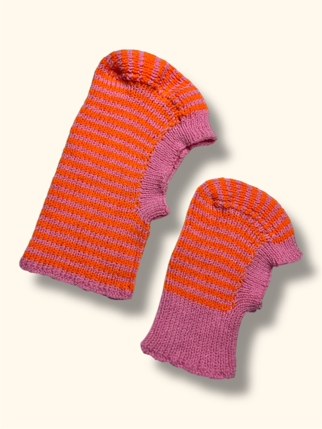 Pair Of Matching Mama & Mini Hand Knitted Striped Hoods