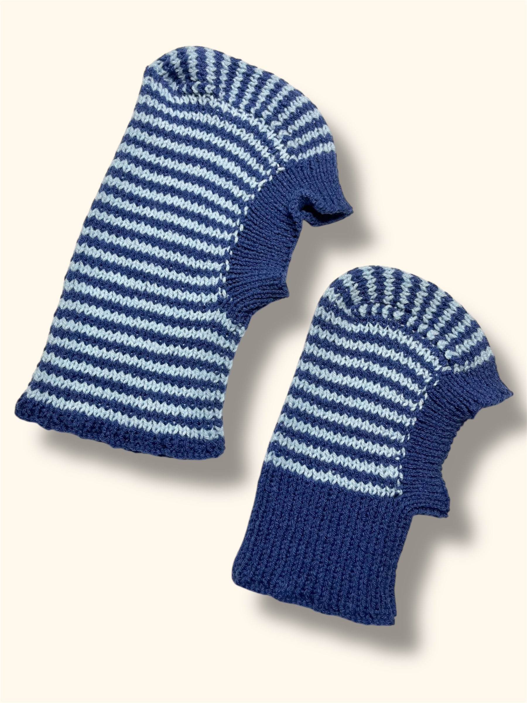 Pair Of Matching Mama & Mini Hand Knitted Striped Hoods