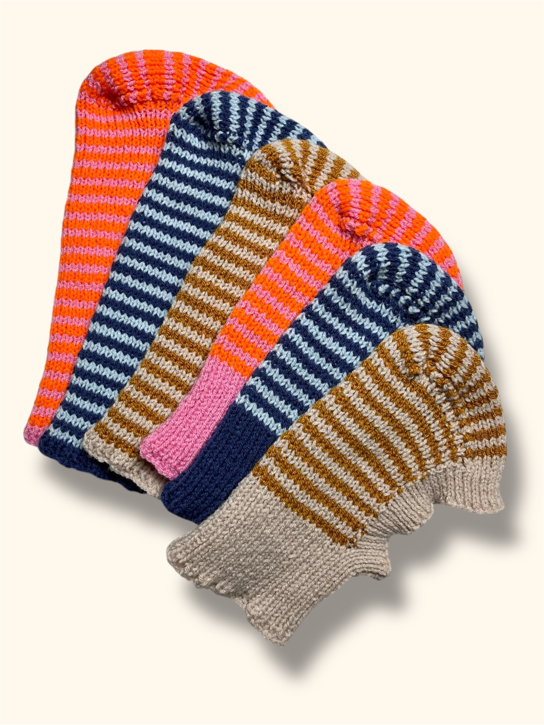 Pair Of Matching Mama & Mini Hand Knitted Striped Hoods