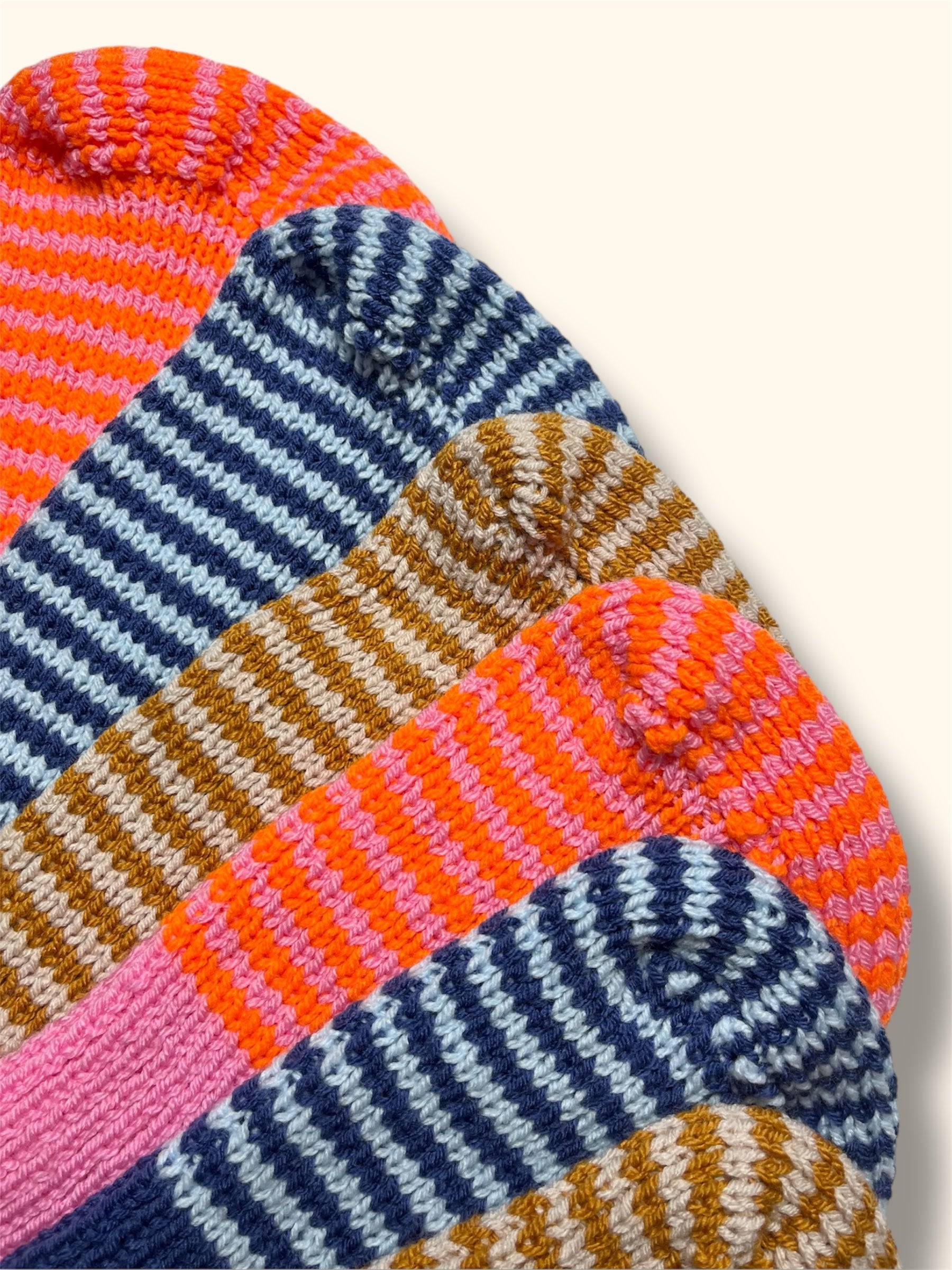 Pair Of Matching Mama & Mini Hand Knitted Striped Hoods