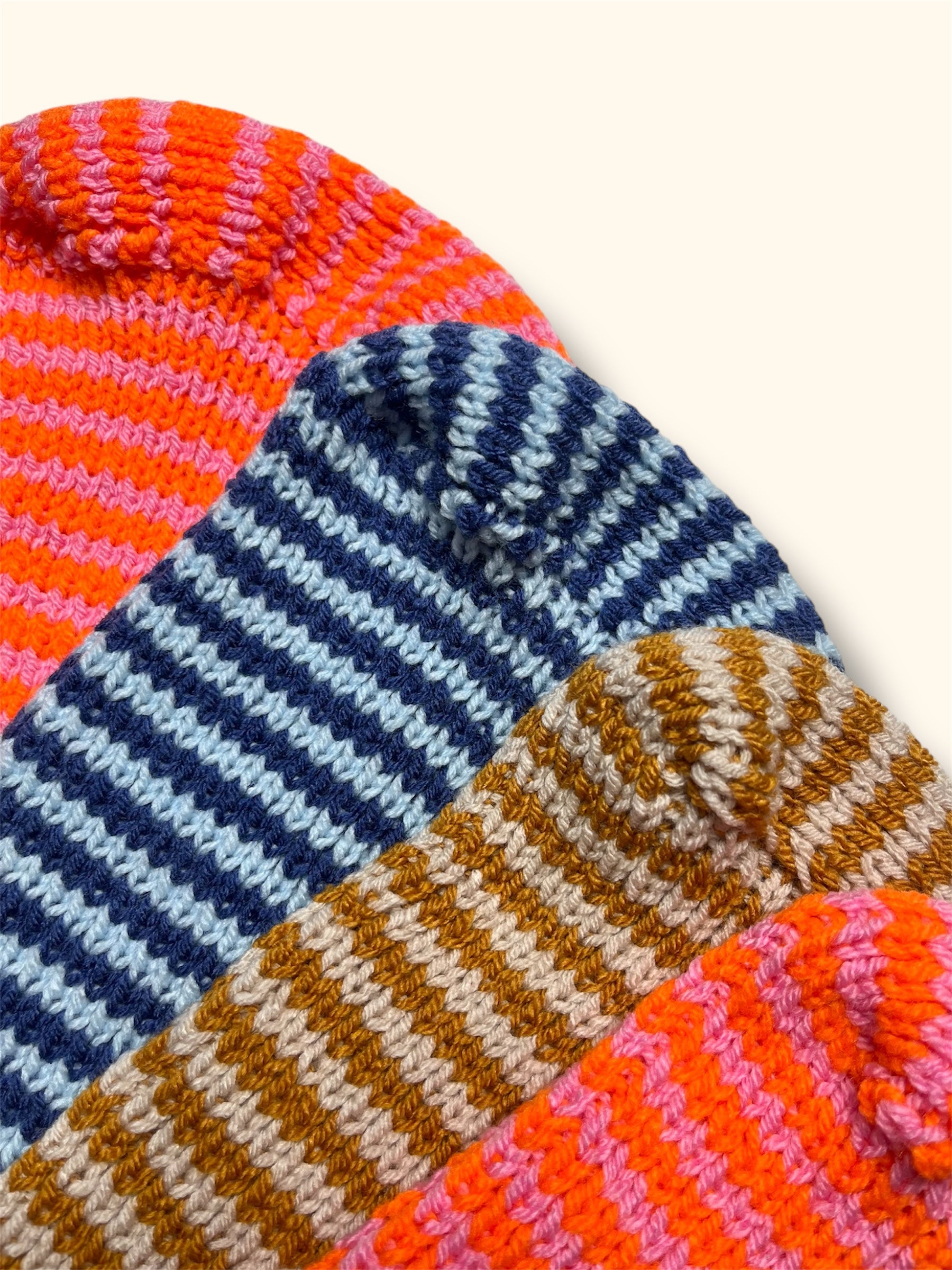 Pair Of Matching Mama & Mini Hand Knitted Striped Hoods