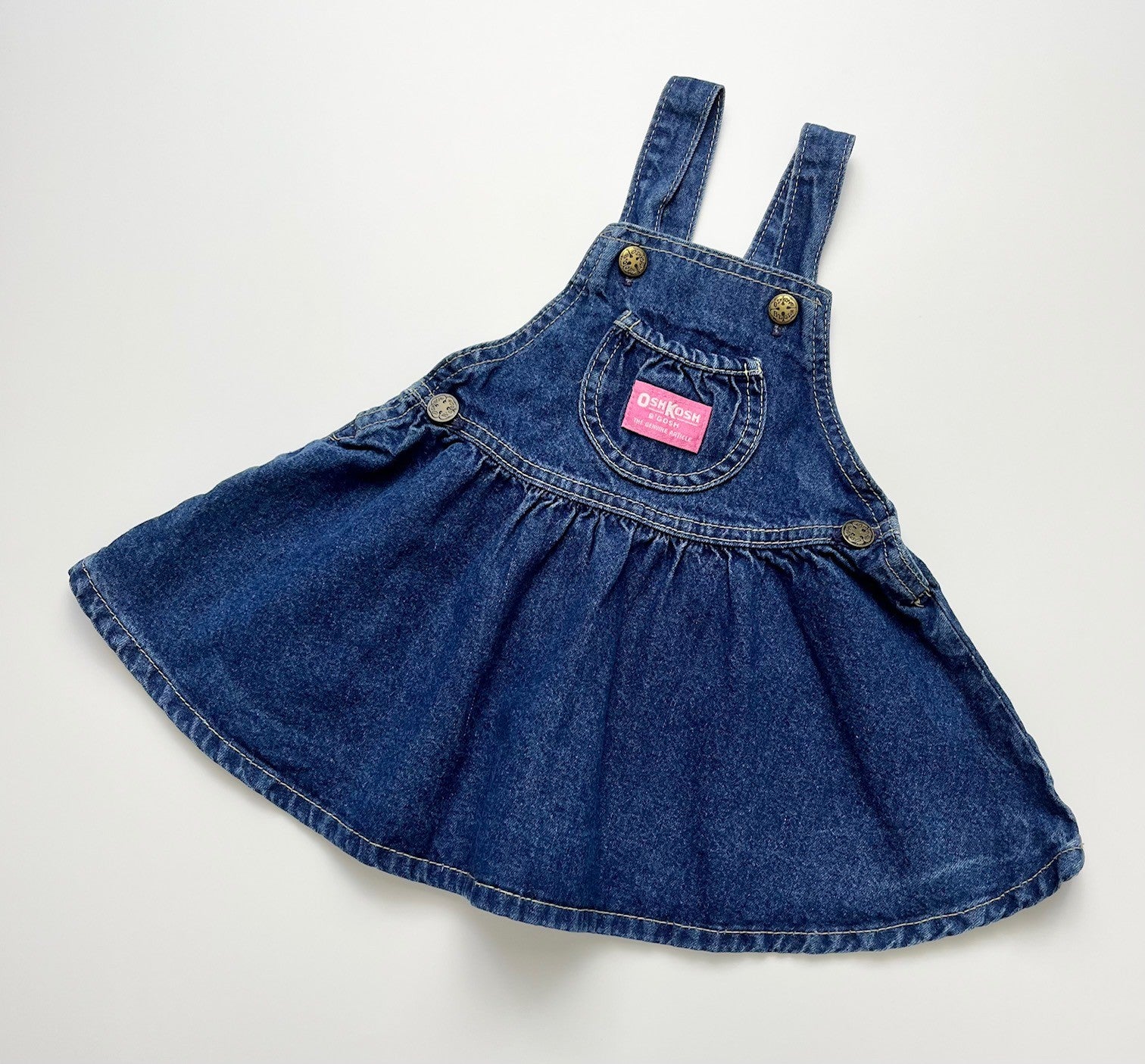 Vintage OshKosh Dark Blue Denim Pinafore Dress ~ 9-12 Months