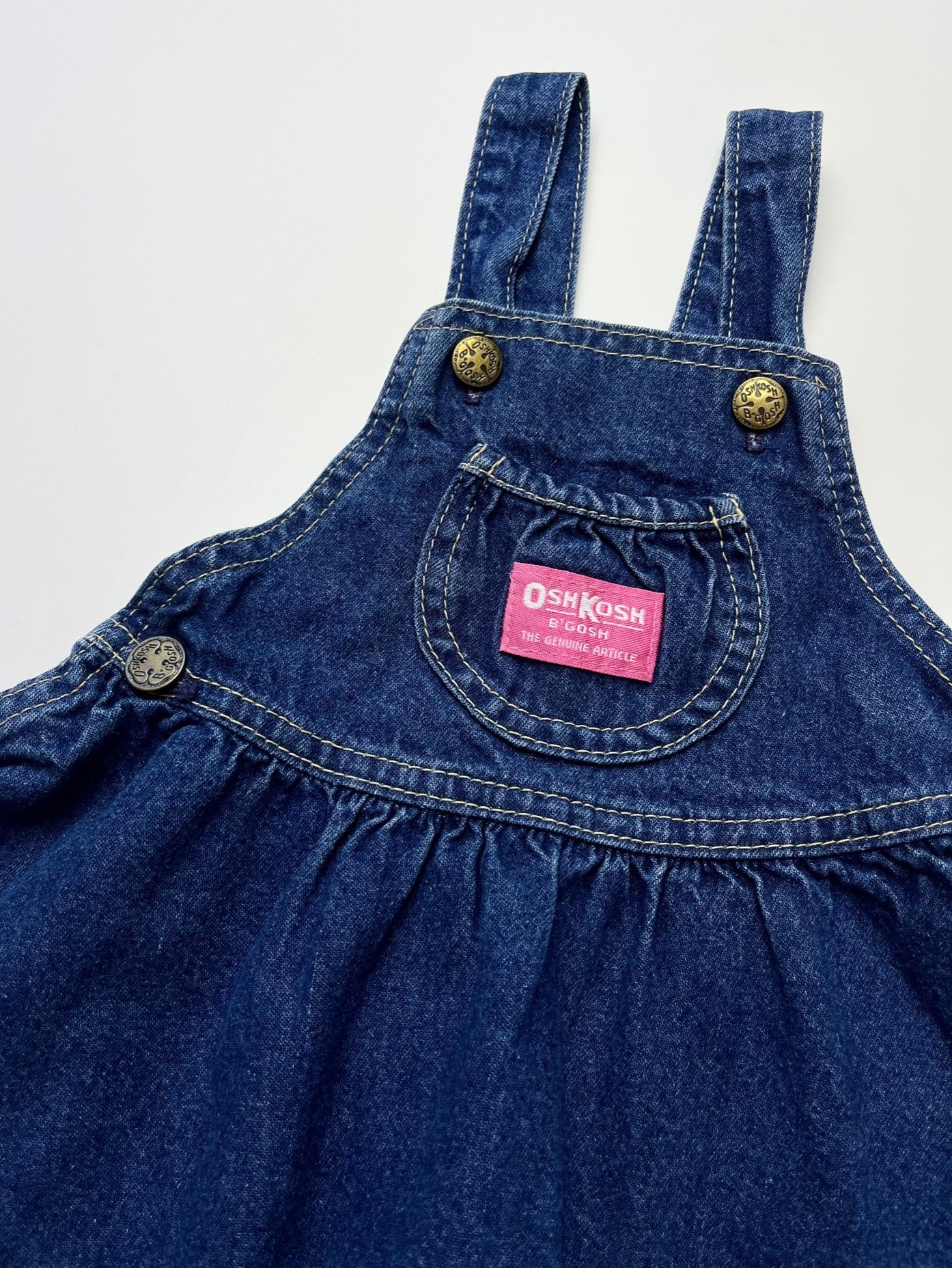 Vintage OshKosh Dark Blue Denim Pinafore Dress ~ 9-12 Months