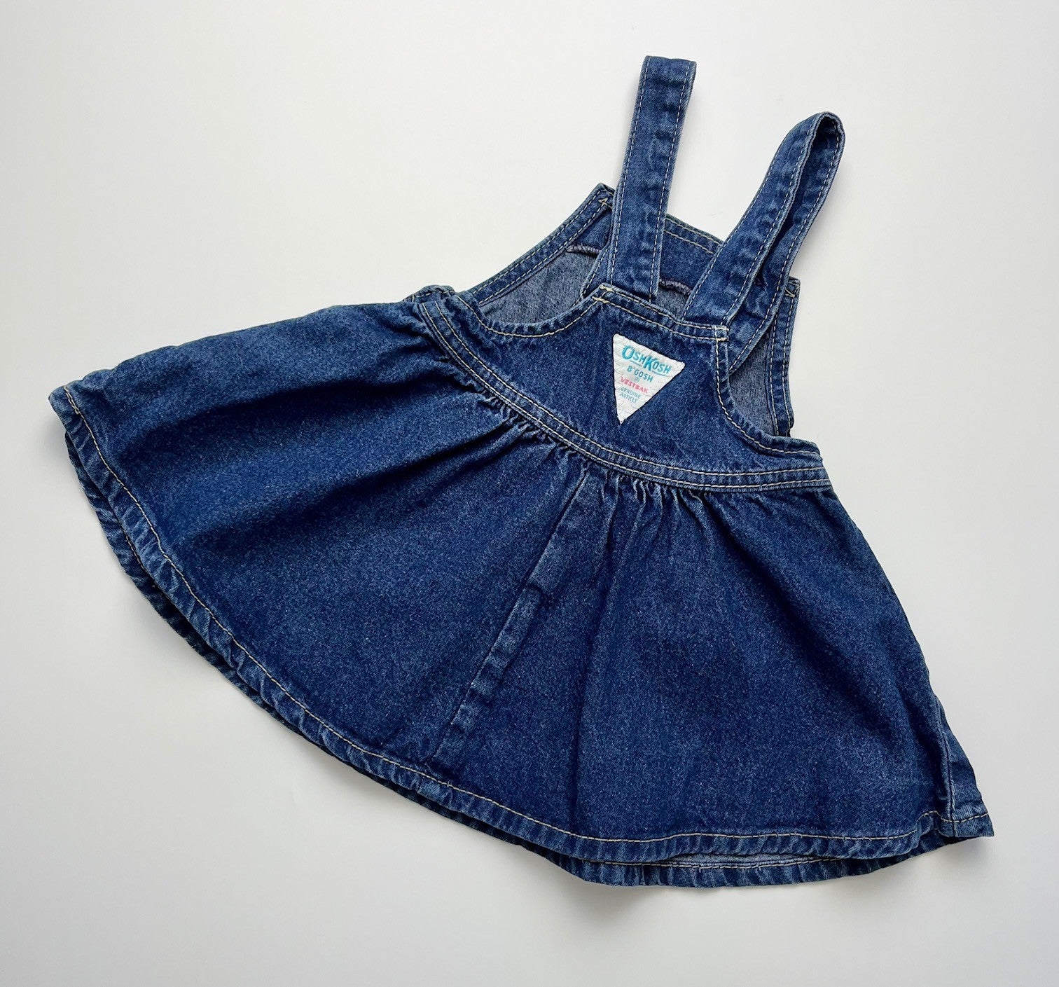 Vintage OshKosh Dark Blue Denim Pinafore Dress ~ 9-12 Months