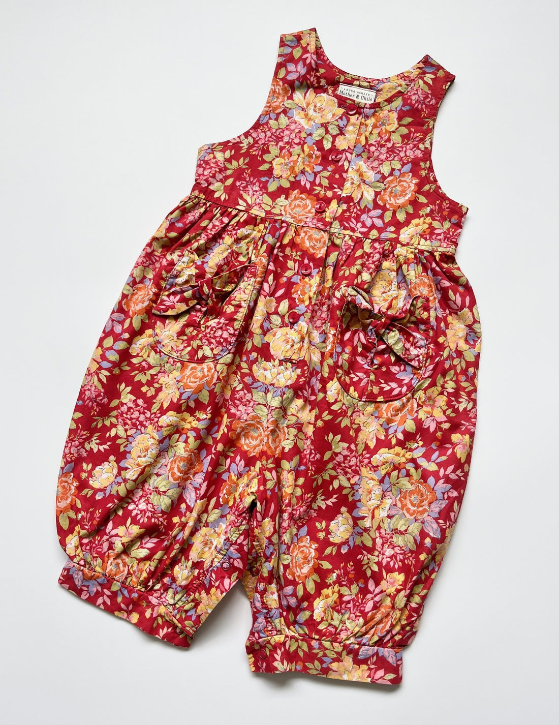 Vintage Laura Ashley Red Floral Bubble-Fit Romper ~ 18 Months