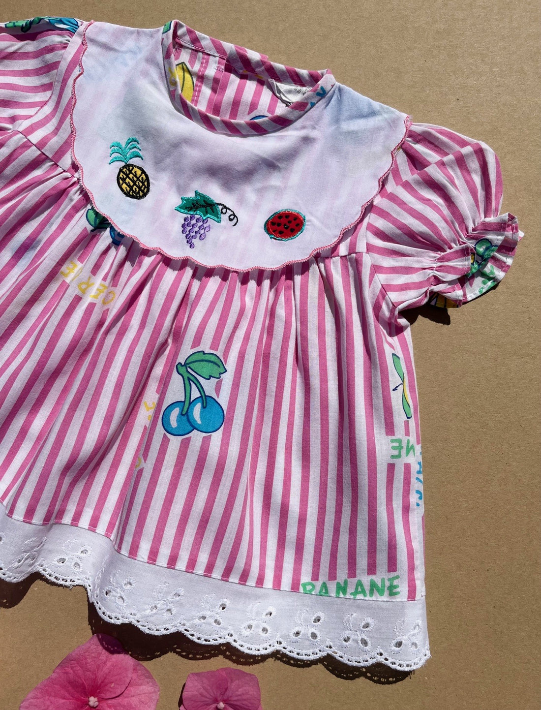 French Vintage Pink & White Striped Dress & Bloomers Set