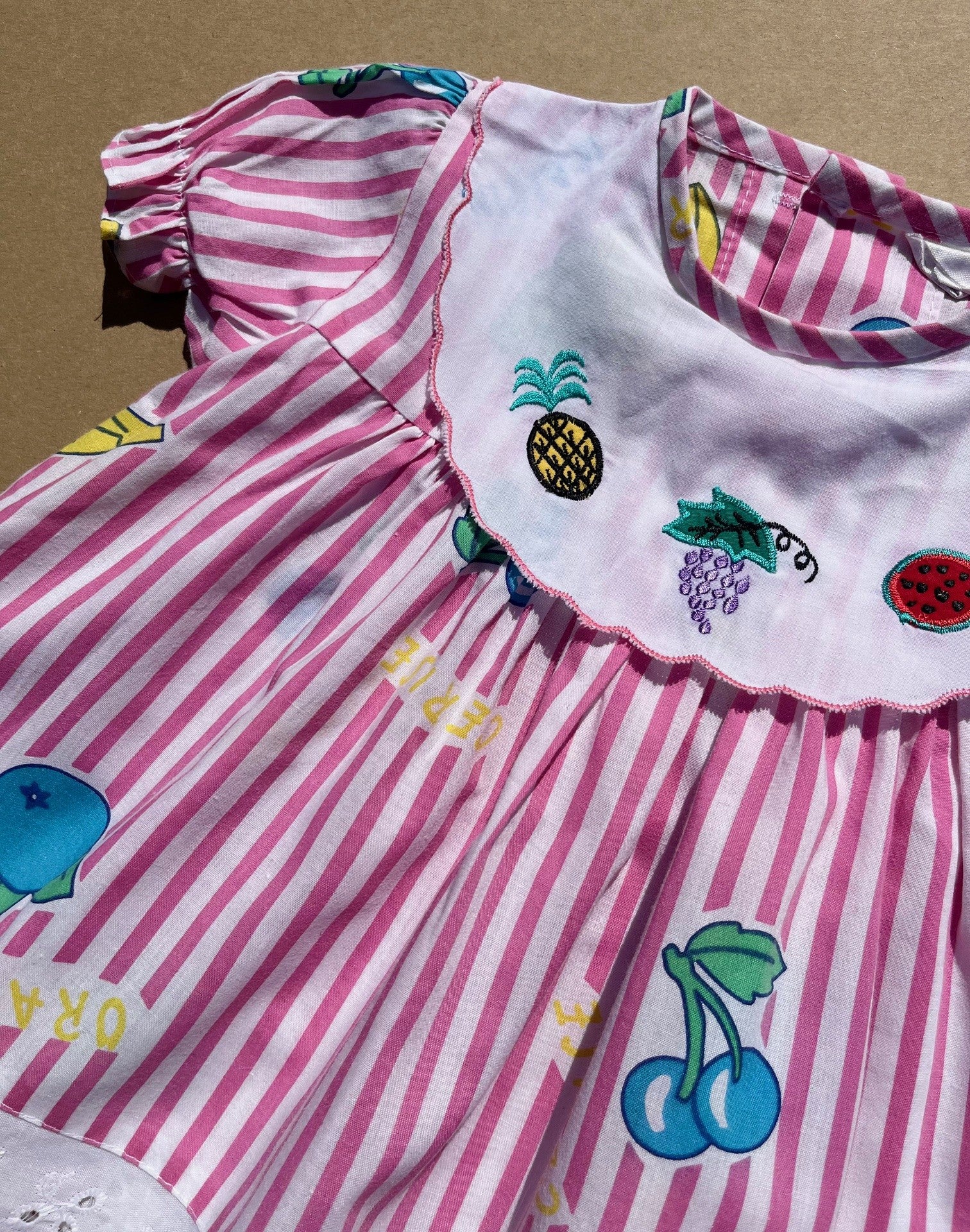 French Vintage Pink & White Striped Dress & Bloomers Set