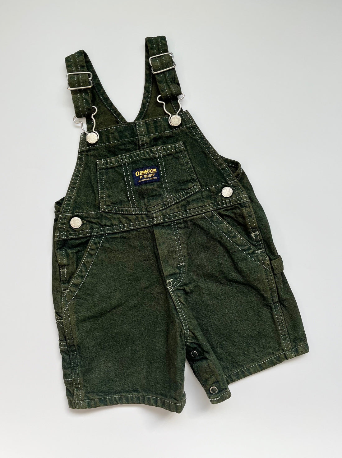 Vintage OshKosh Forest Green Denim Shortalls ~ 12-18 Months