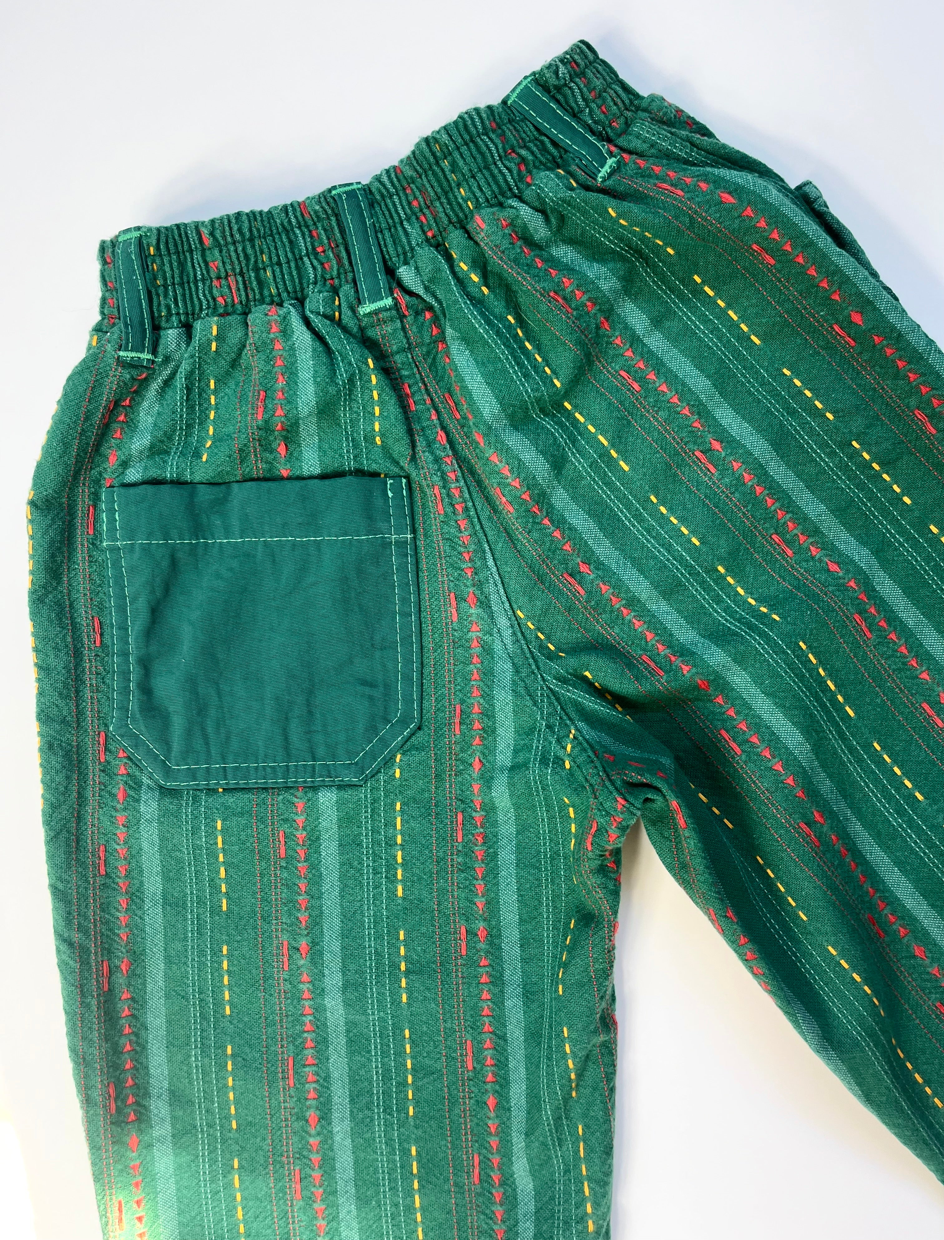 Rad French Vintage Green Stripe Pull On Trousers ~ 4 Years +